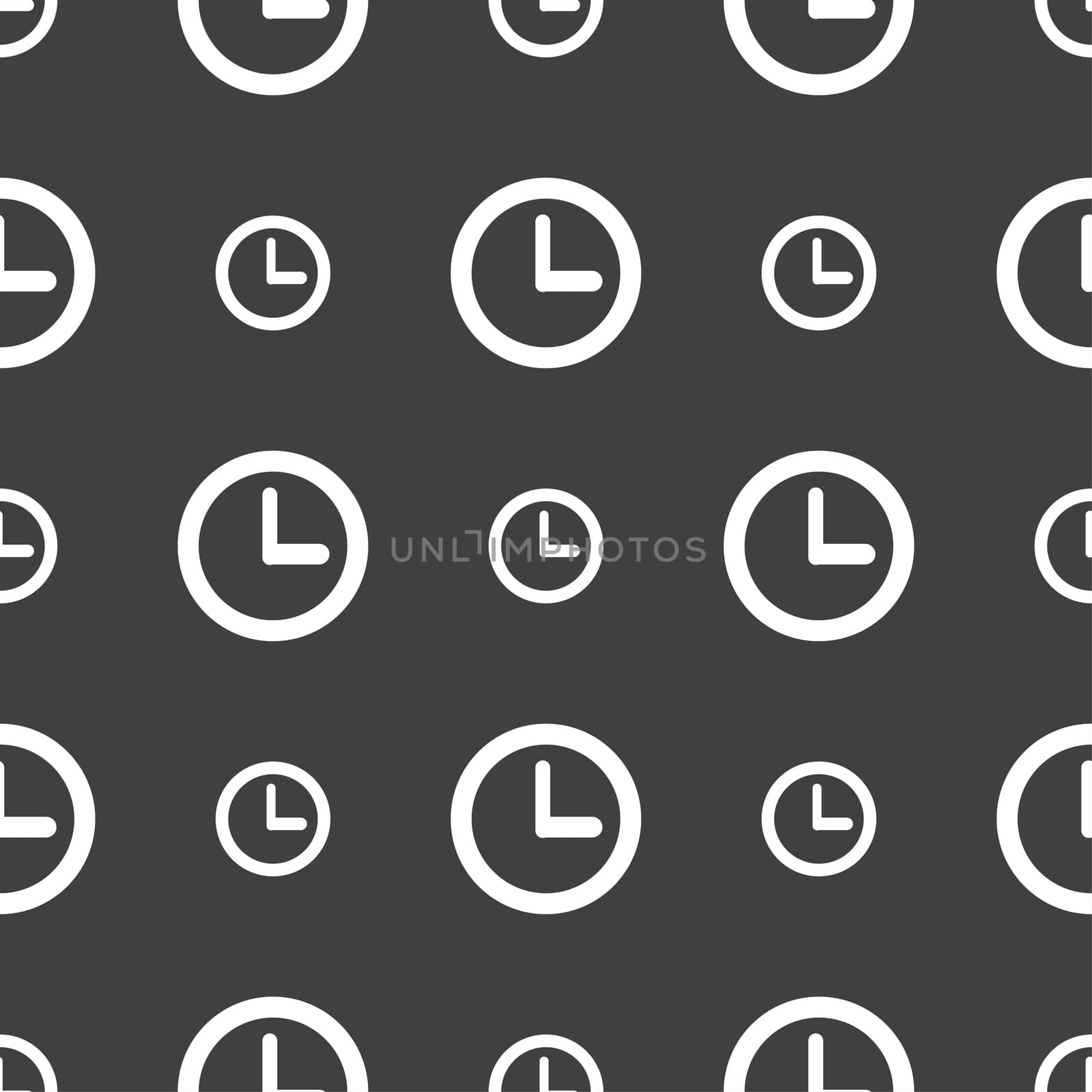 Clock sign icon. Mechanical clock symbol. Seamless pattern on a gray background.  by serhii_lohvyniuk