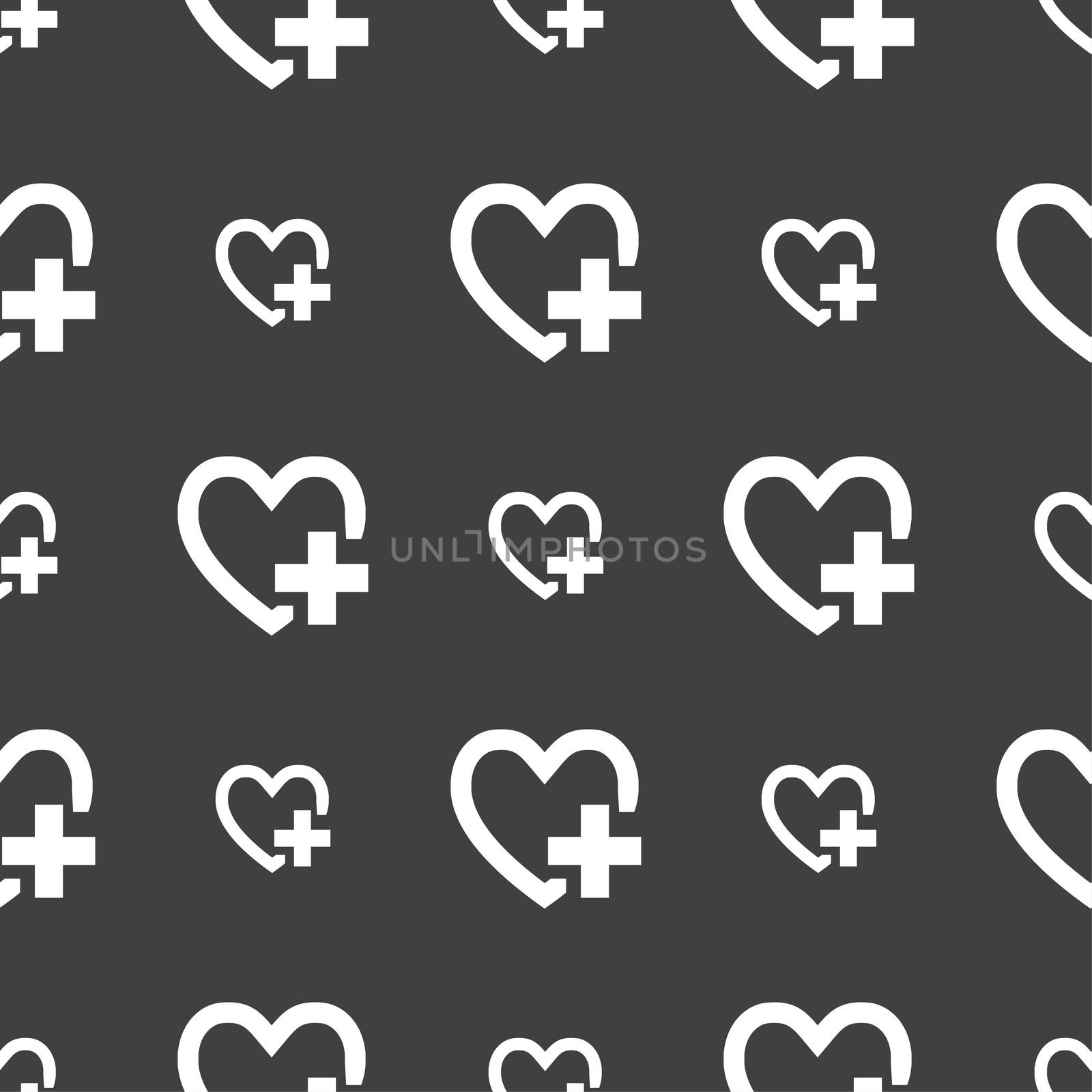 Heart sign icon. Love symbol. Seamless pattern on a gray background. illustration