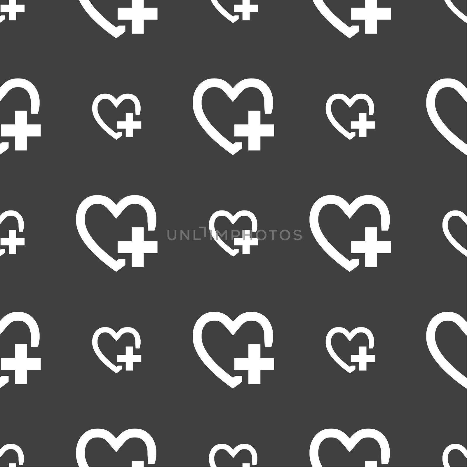 Heart sign icon. Love symbol. Seamless pattern on a gray background.  by serhii_lohvyniuk