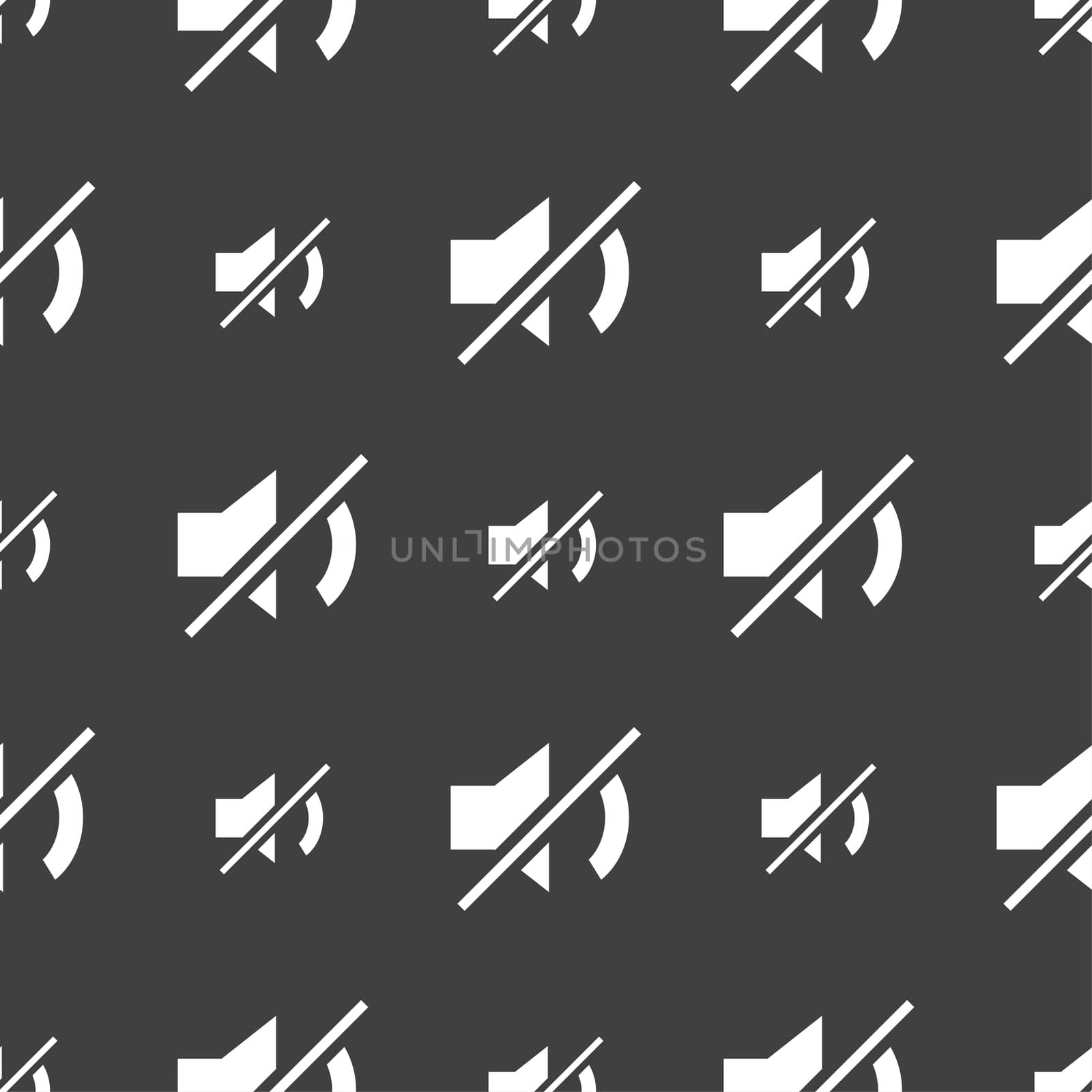 Mute speaker sign icon. Sound symbol. Seamless pattern on a gray background.  by serhii_lohvyniuk