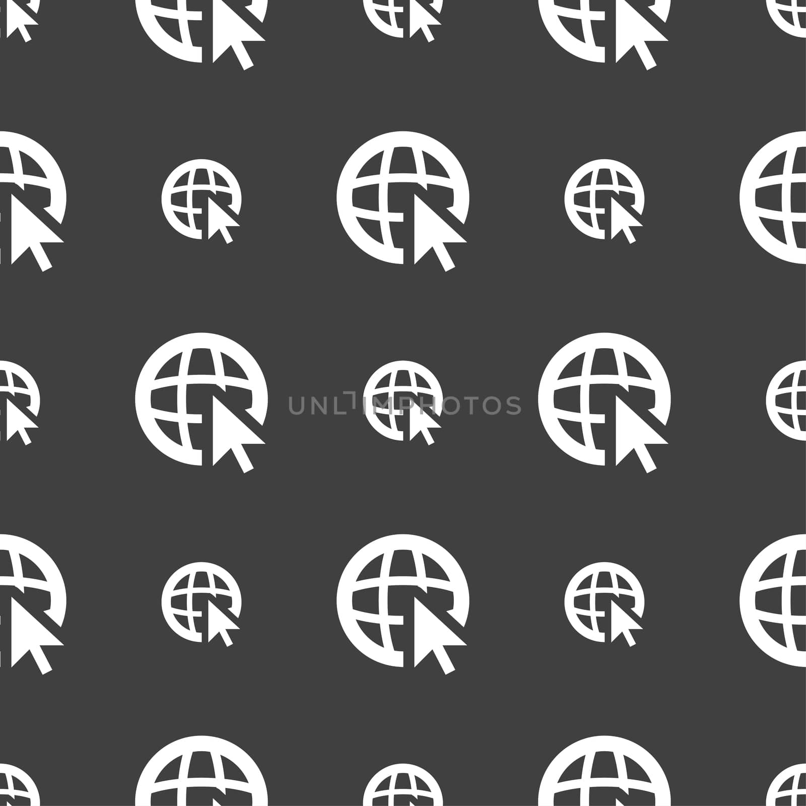 Internet sign icon. World wide web symbol. Cursor pointer. Seamless pattern on a gray background. illustration