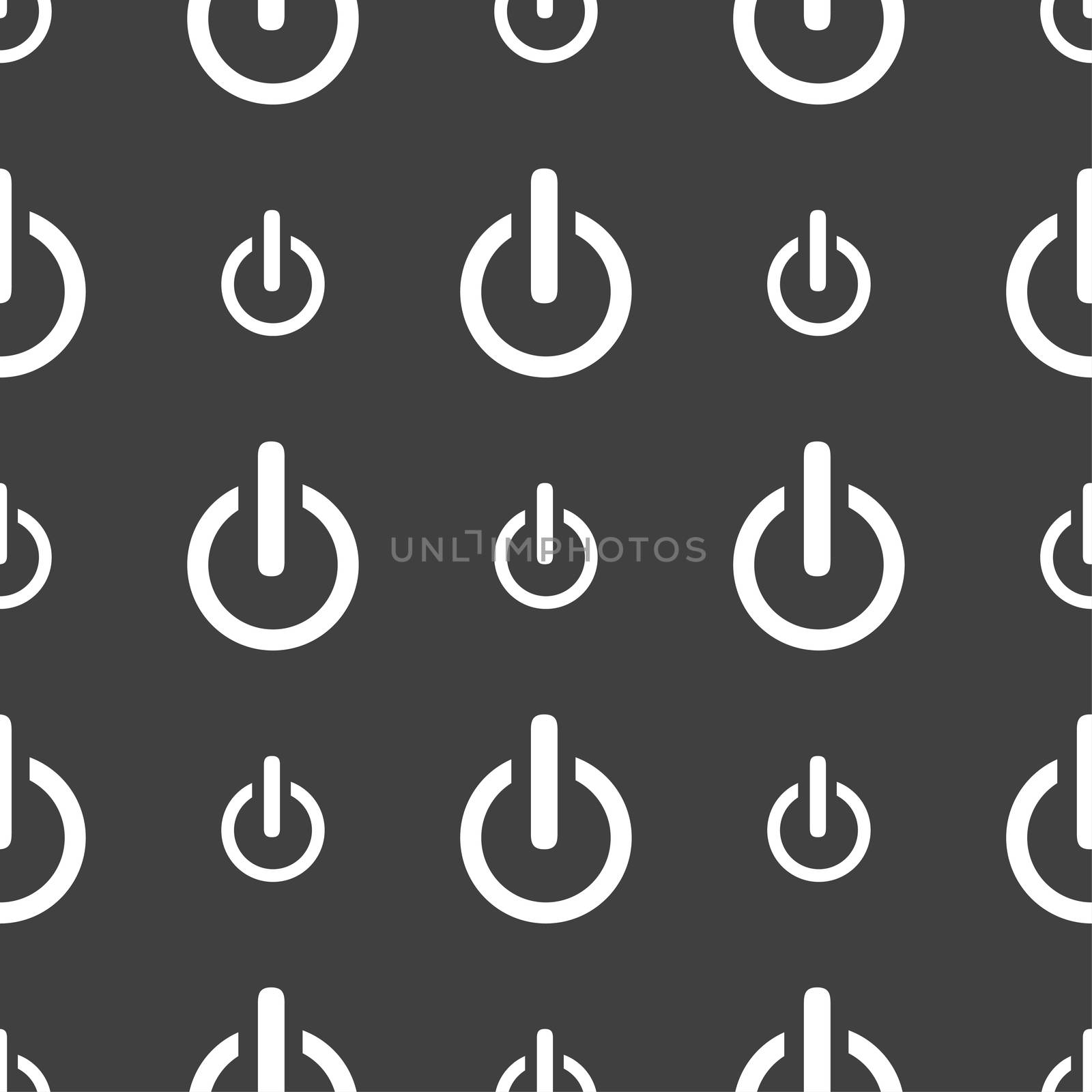 Power sign icon. Switch on symbol. Seamless pattern on a gray background. illustration