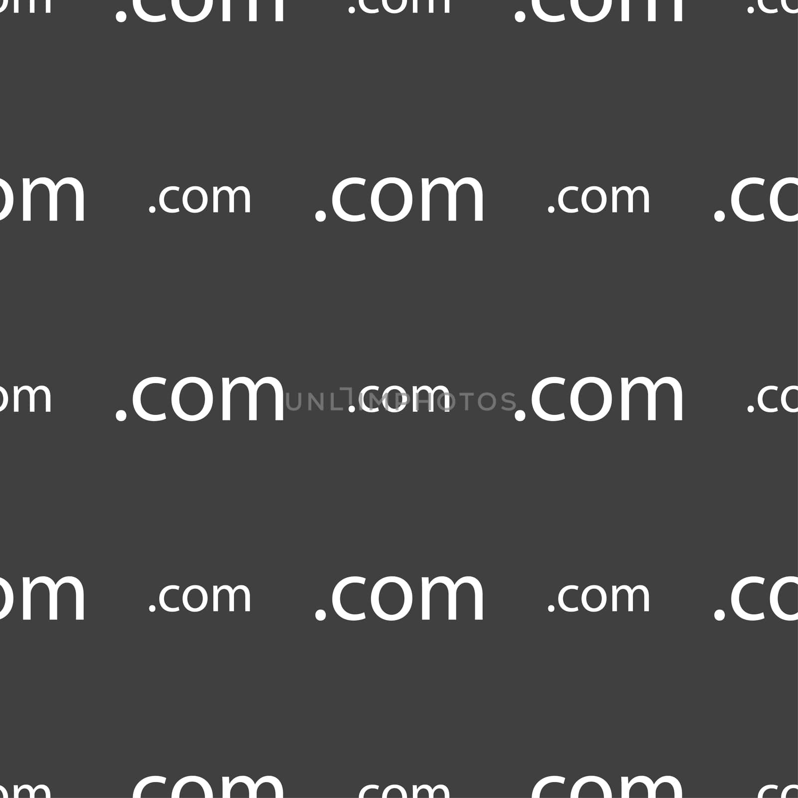 Domain COM sign icon. Top-level internet domain symbol. Seamless pattern on a gray background. illustration