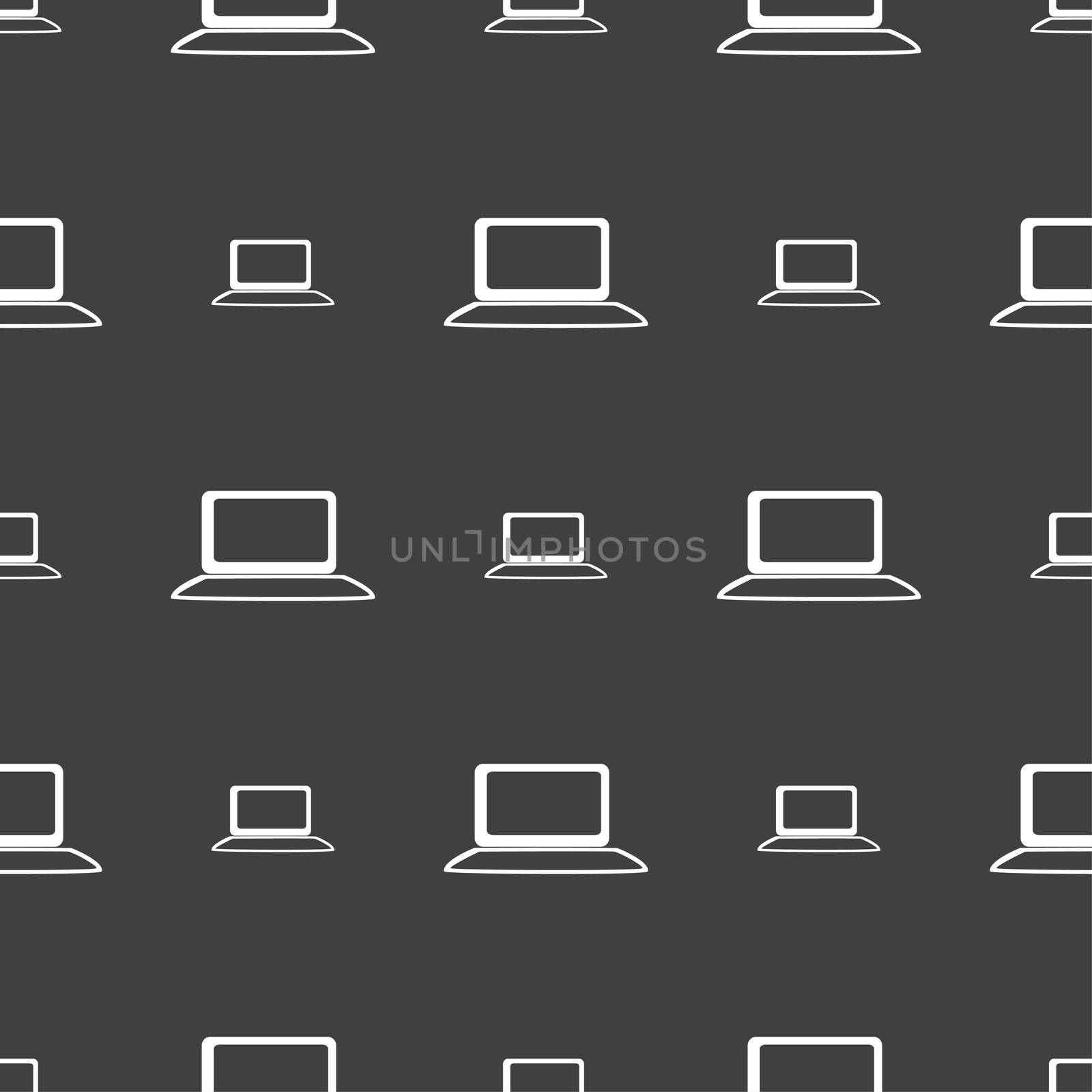Laptop sign icon. Notebook pc with graph symbol. Monitoring. Seamless pattern on a gray background. illustration