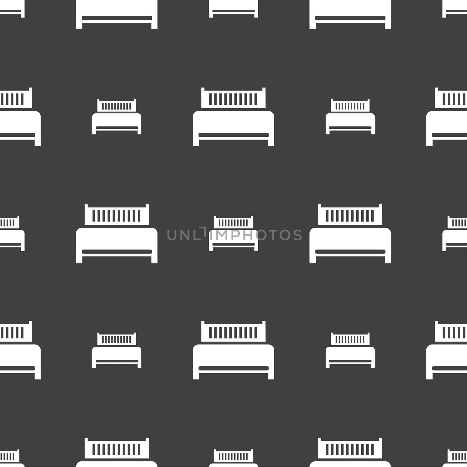 Hotel, bed icon sign. Seamless pattern on a gray background.  by serhii_lohvyniuk