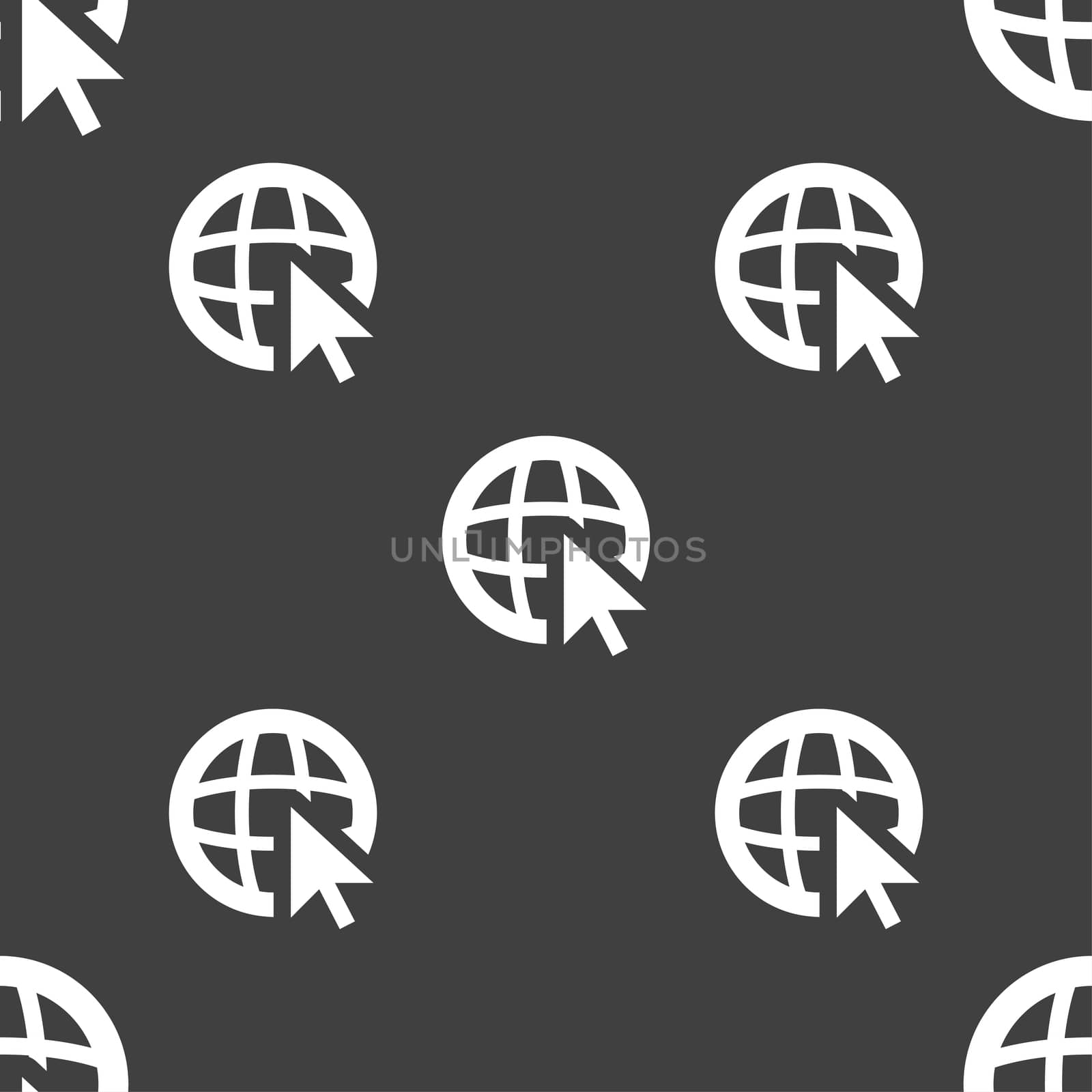 Internet sign icon. World wide web symbol. Cursor pointer. Seamless pattern on a gray background.  by serhii_lohvyniuk