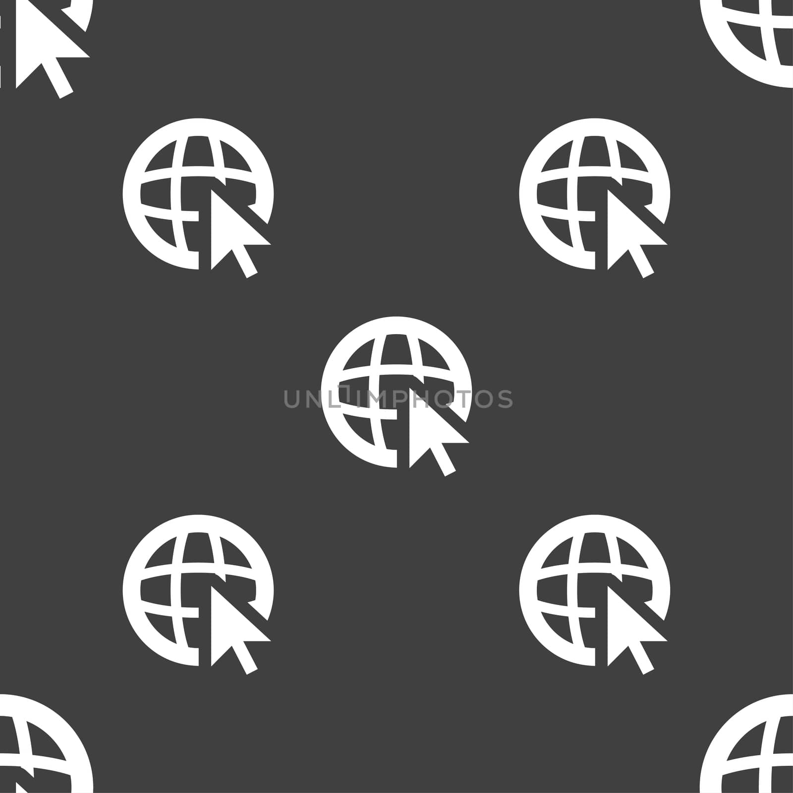 Internet sign icon. World wide web symbol. Cursor pointer. Seamless pattern on a gray background. illustration