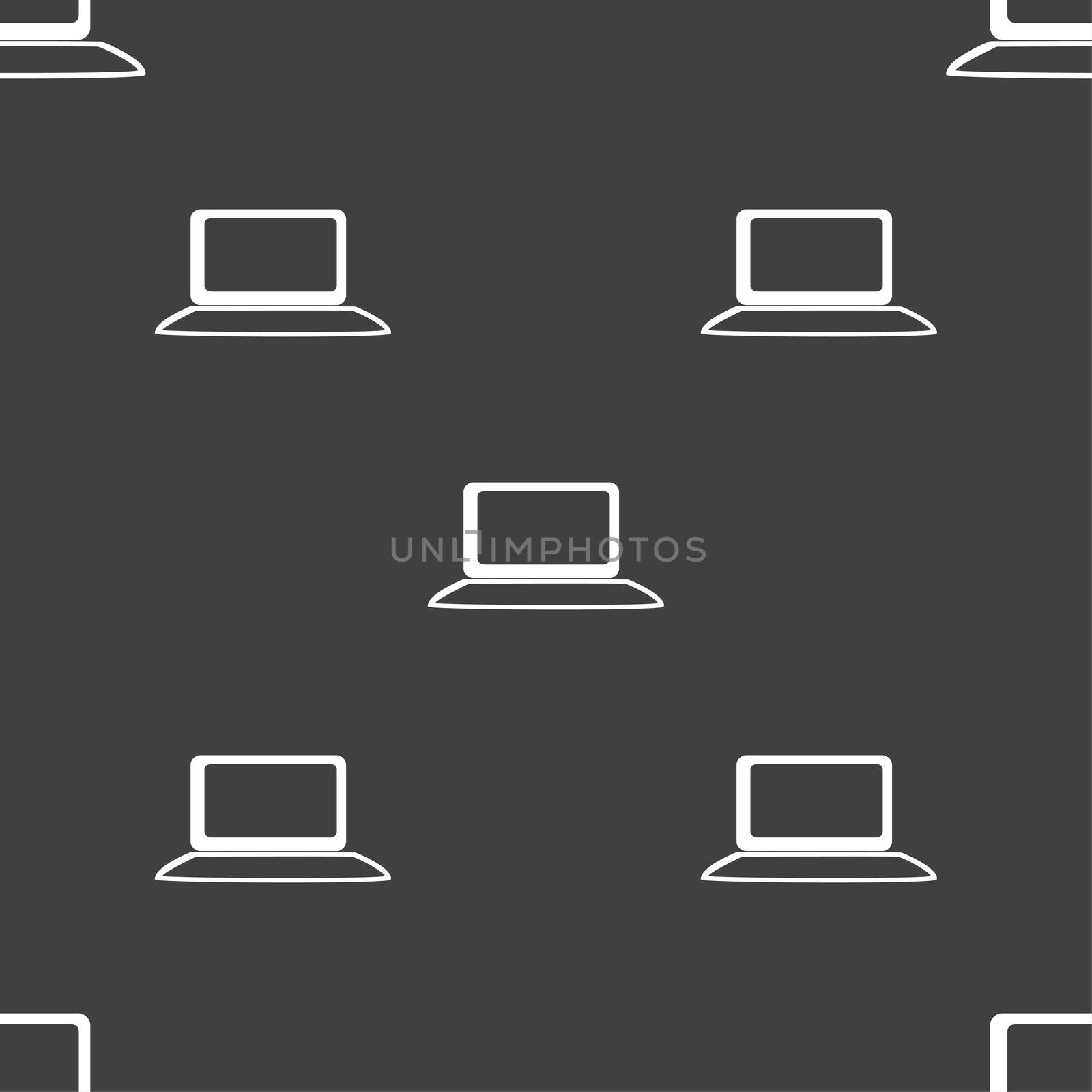Laptop sign icon. Notebook pc with graph symbol. Monitoring. Seamless pattern on a gray background.  by serhii_lohvyniuk