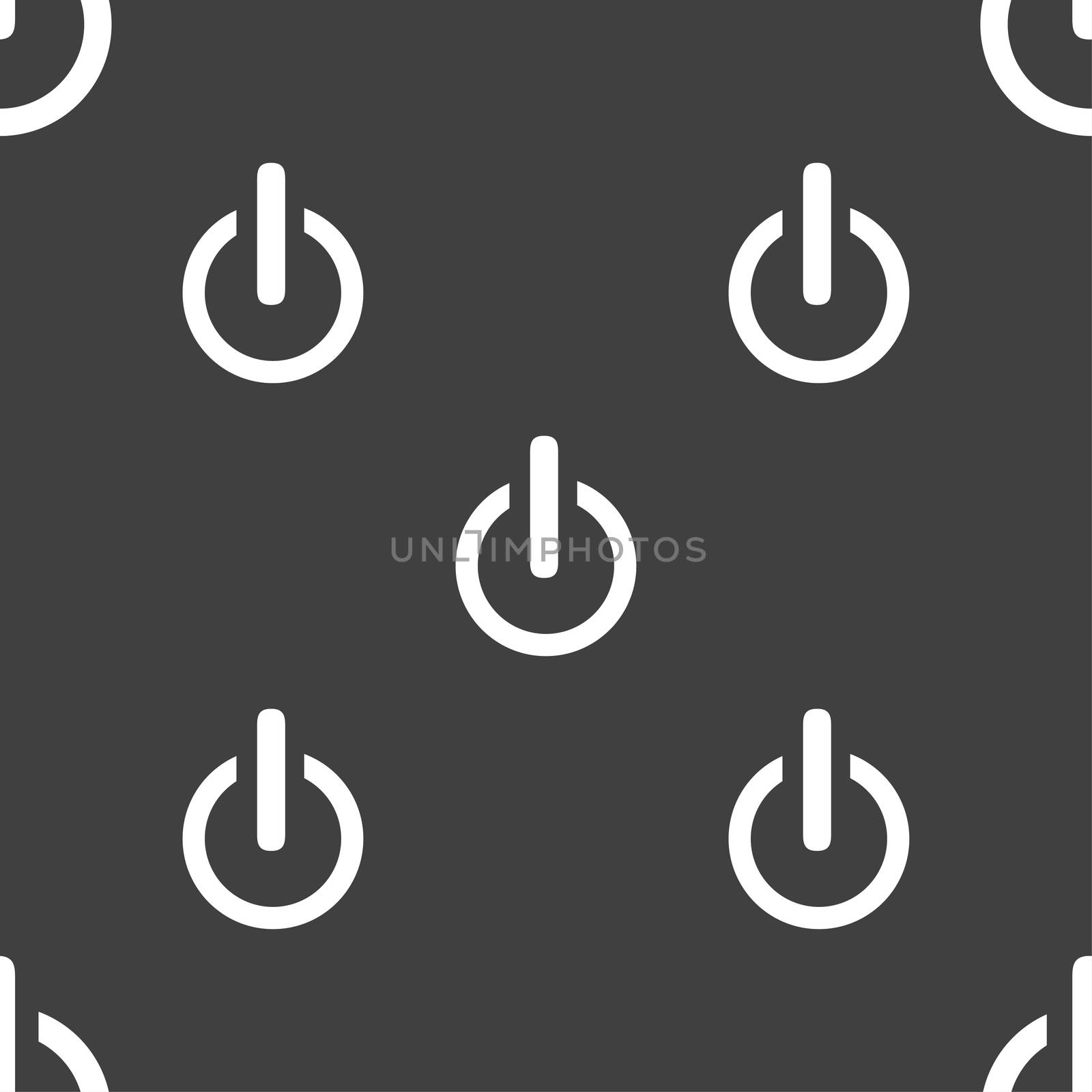 Power sign icon. Switch on symbol. Seamless pattern on a gray background. illustration