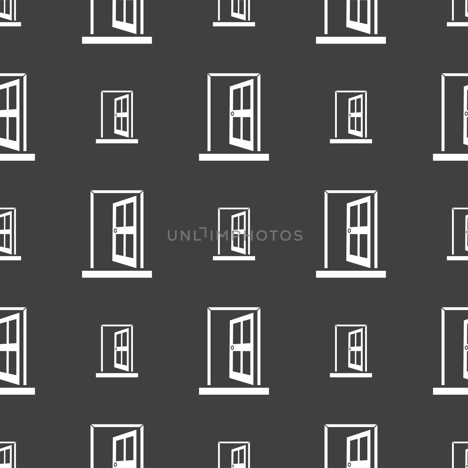 Door, Enter or exit icon sign. Seamless pattern on a gray background. illustration