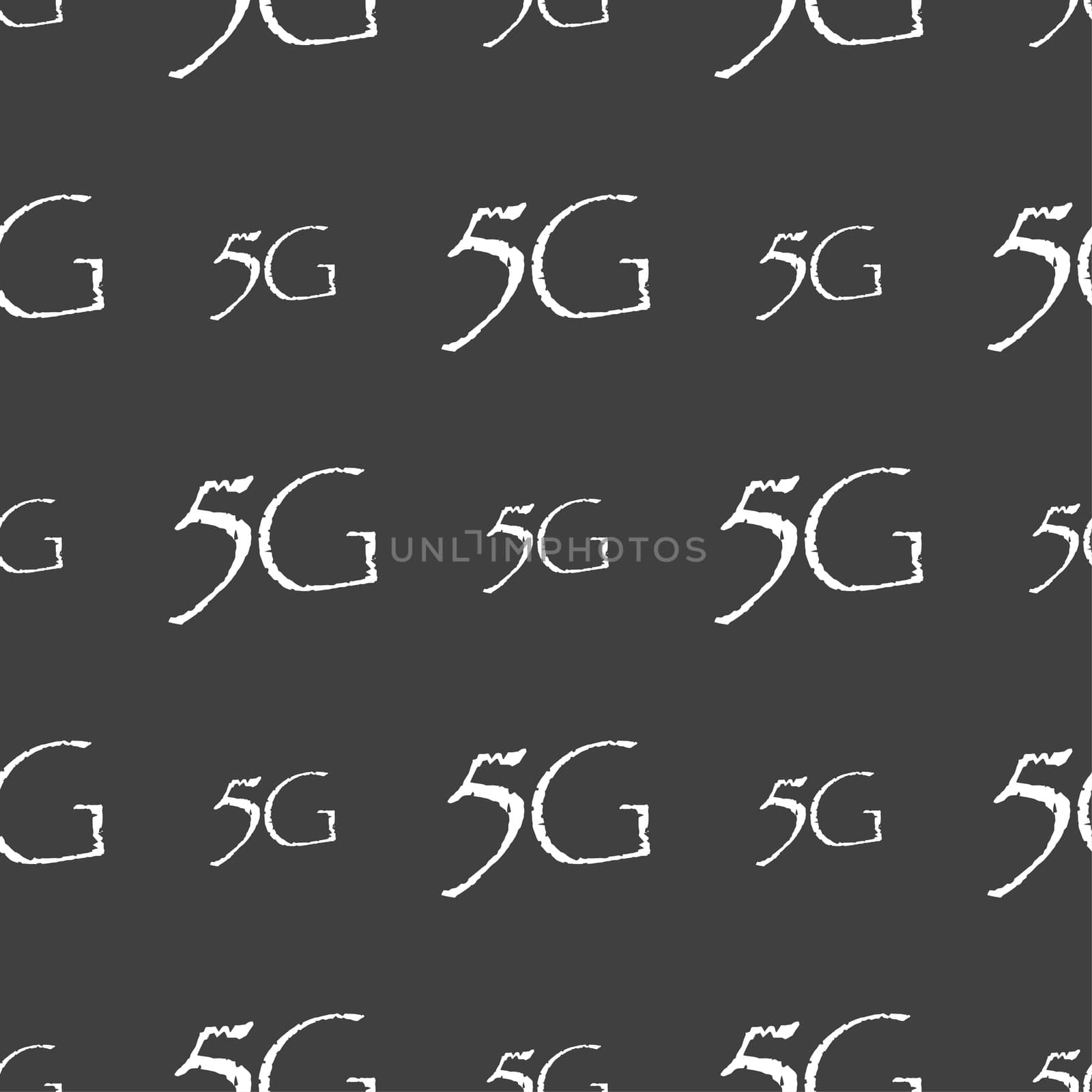 5G sign icon. Mobile telecommunications technology symbol. Seamless pattern on a gray background. illustration