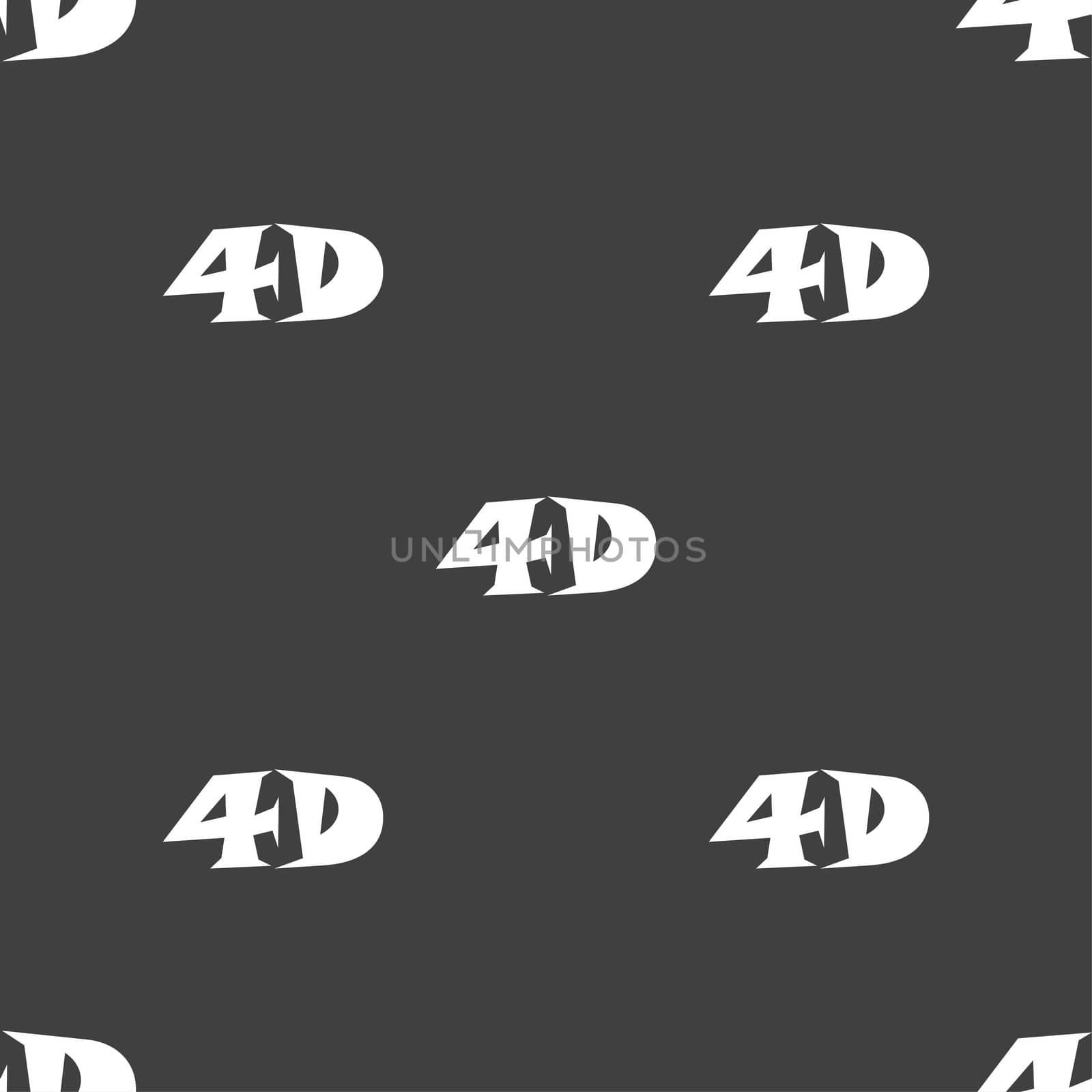 4D sign icon. 4D New technology symbol. Seamless pattern on a gray background. illustration