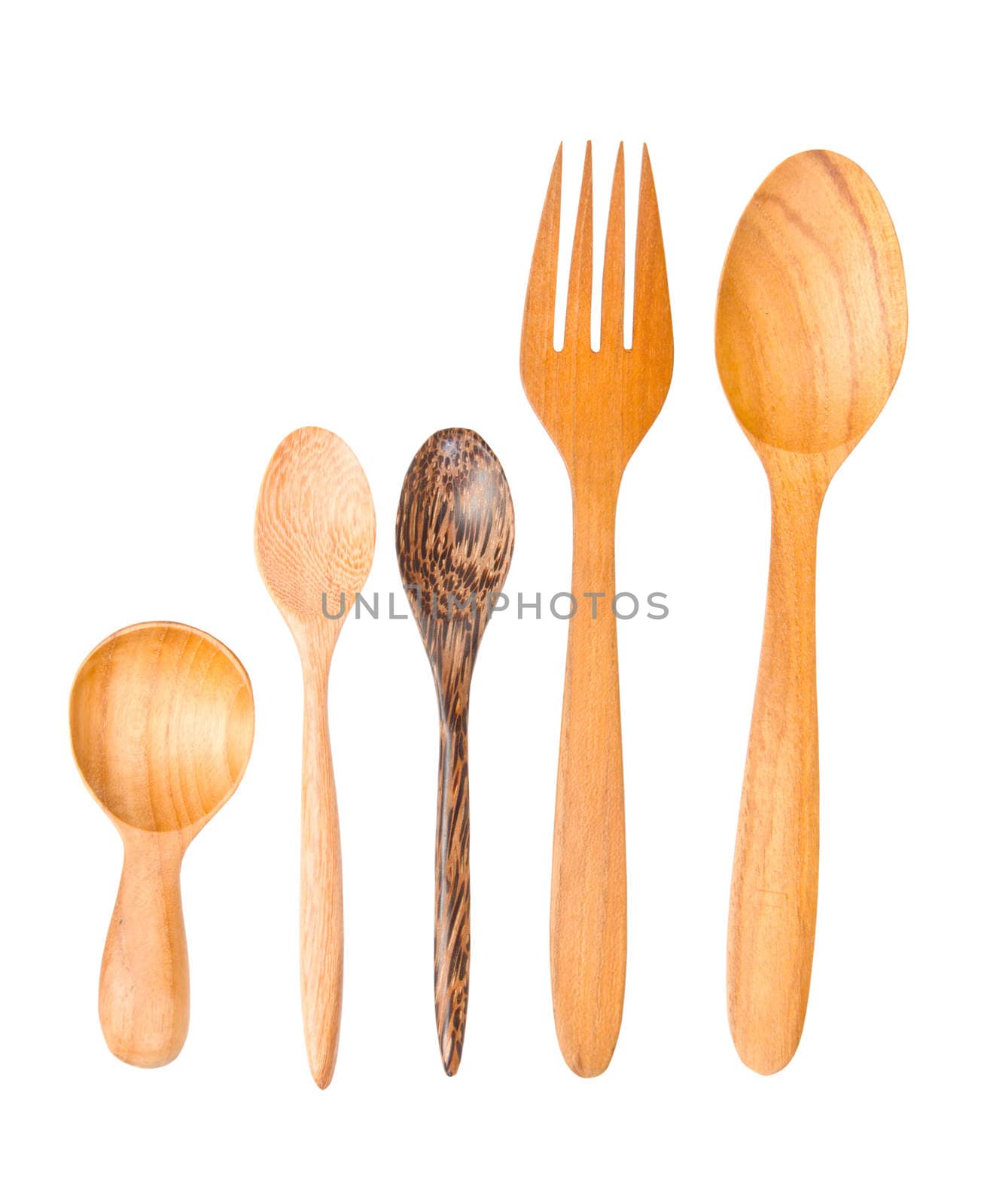 Isolated Wooden spoons by Gamjai