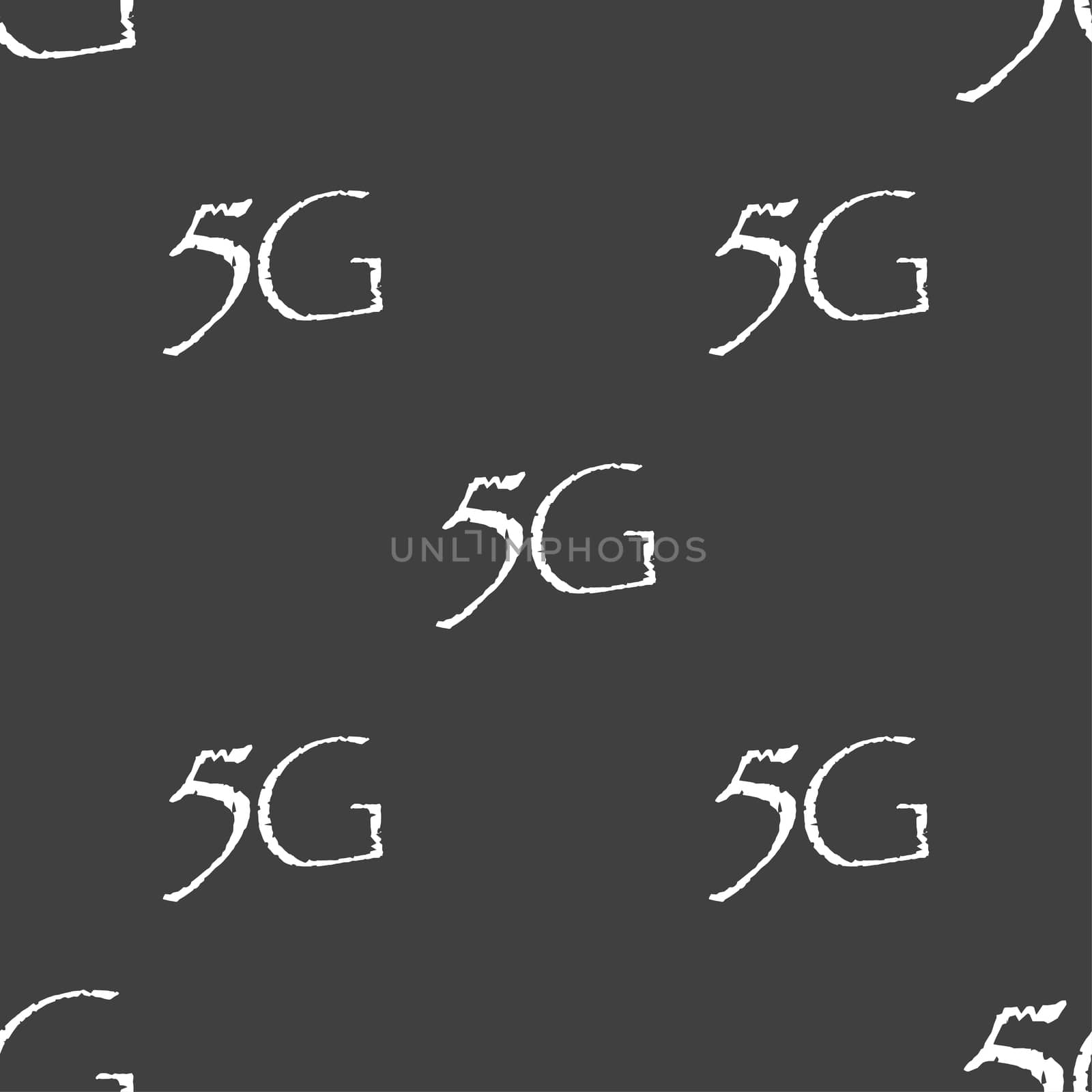 5G sign icon. Mobile telecommunications technology symbol. Seamless pattern on a gray background. illustration