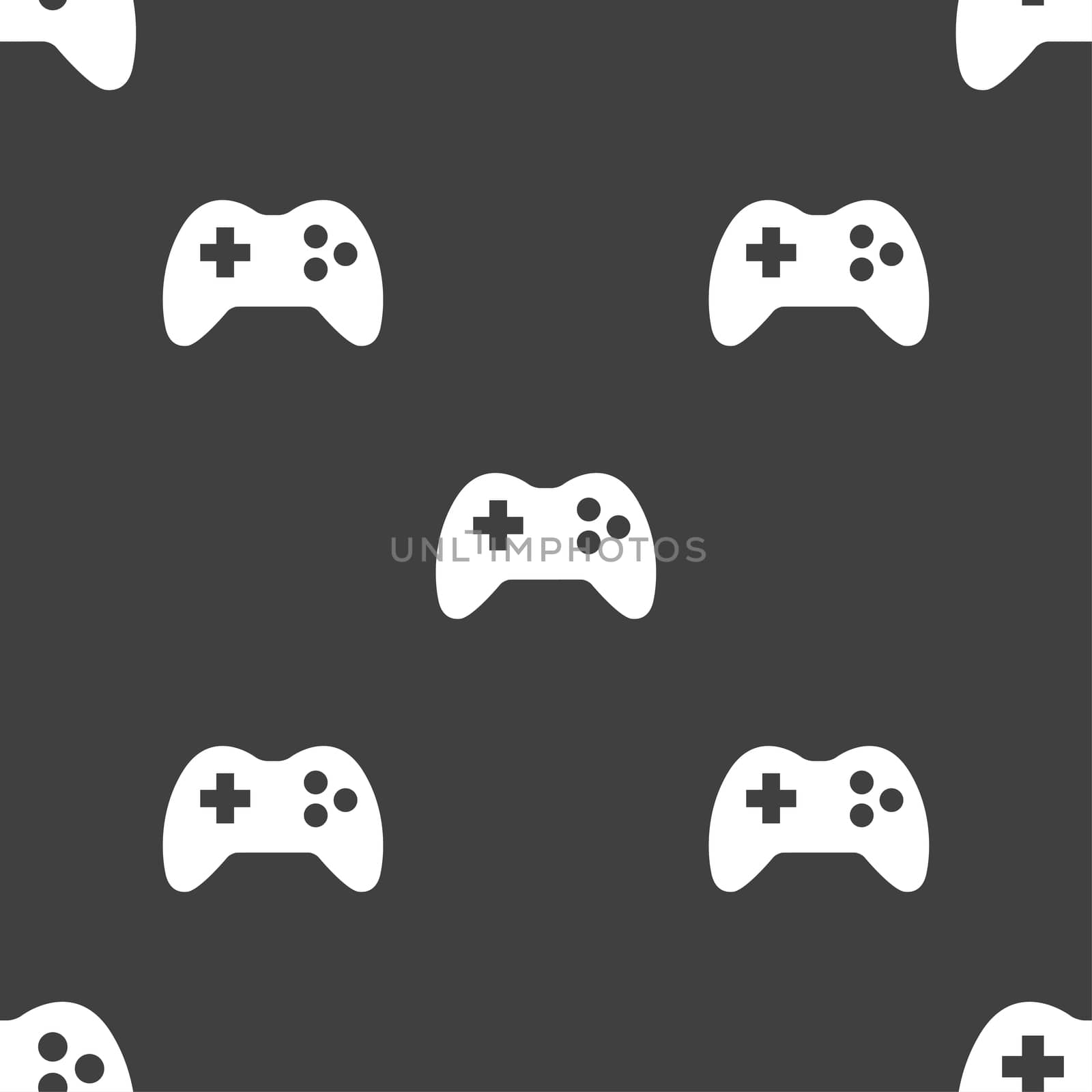 Joystick sign icon. Video game symbol. Seamless pattern on a gray background. illustration