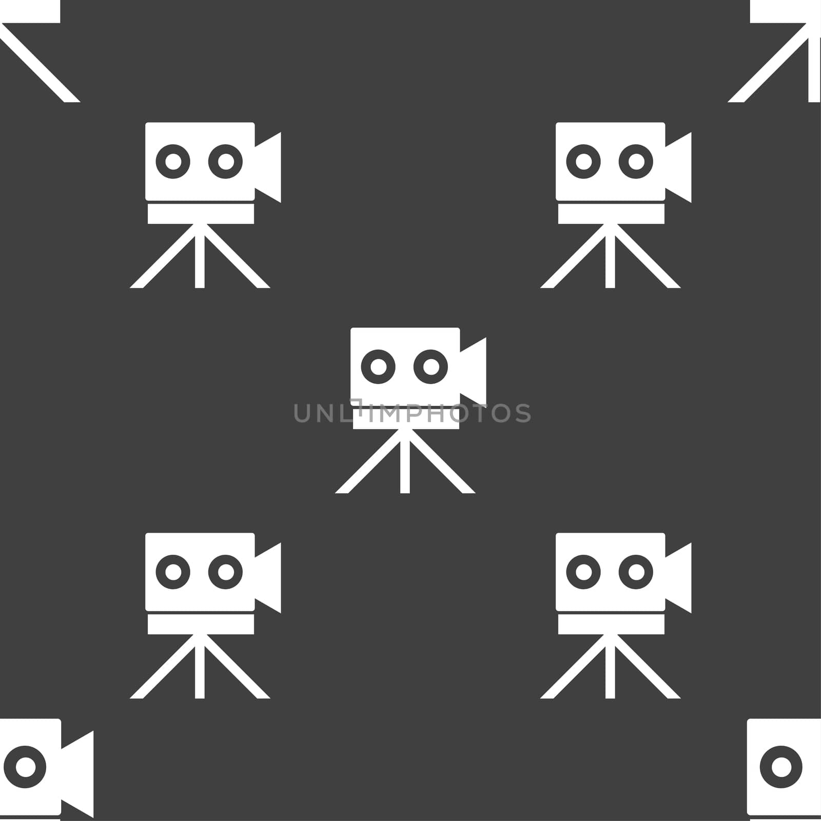 Video camera sign icon.content button. Seamless pattern on a gray background. illustration