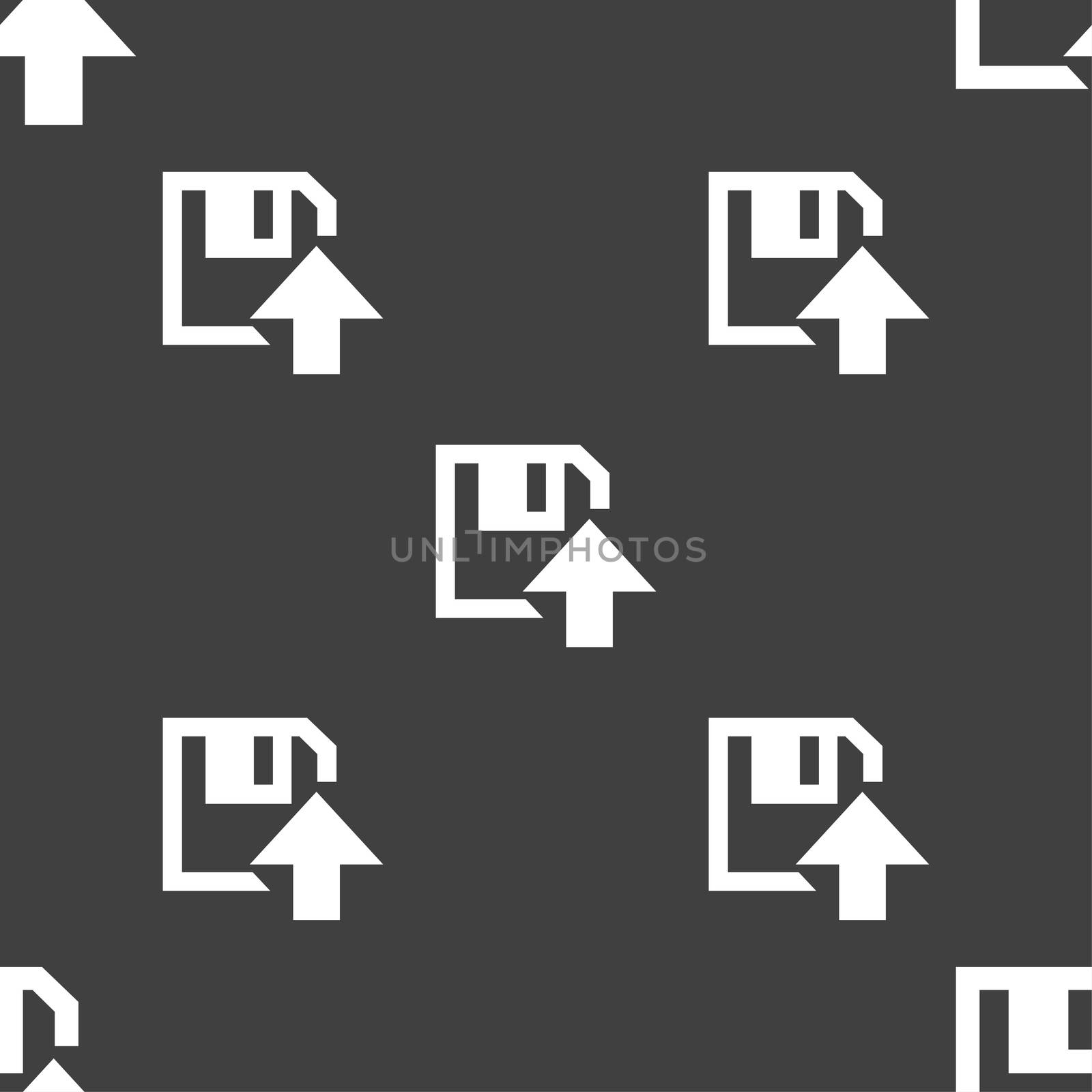 floppy icon. Flat modern design. Seamless pattern on a gray background. illustration