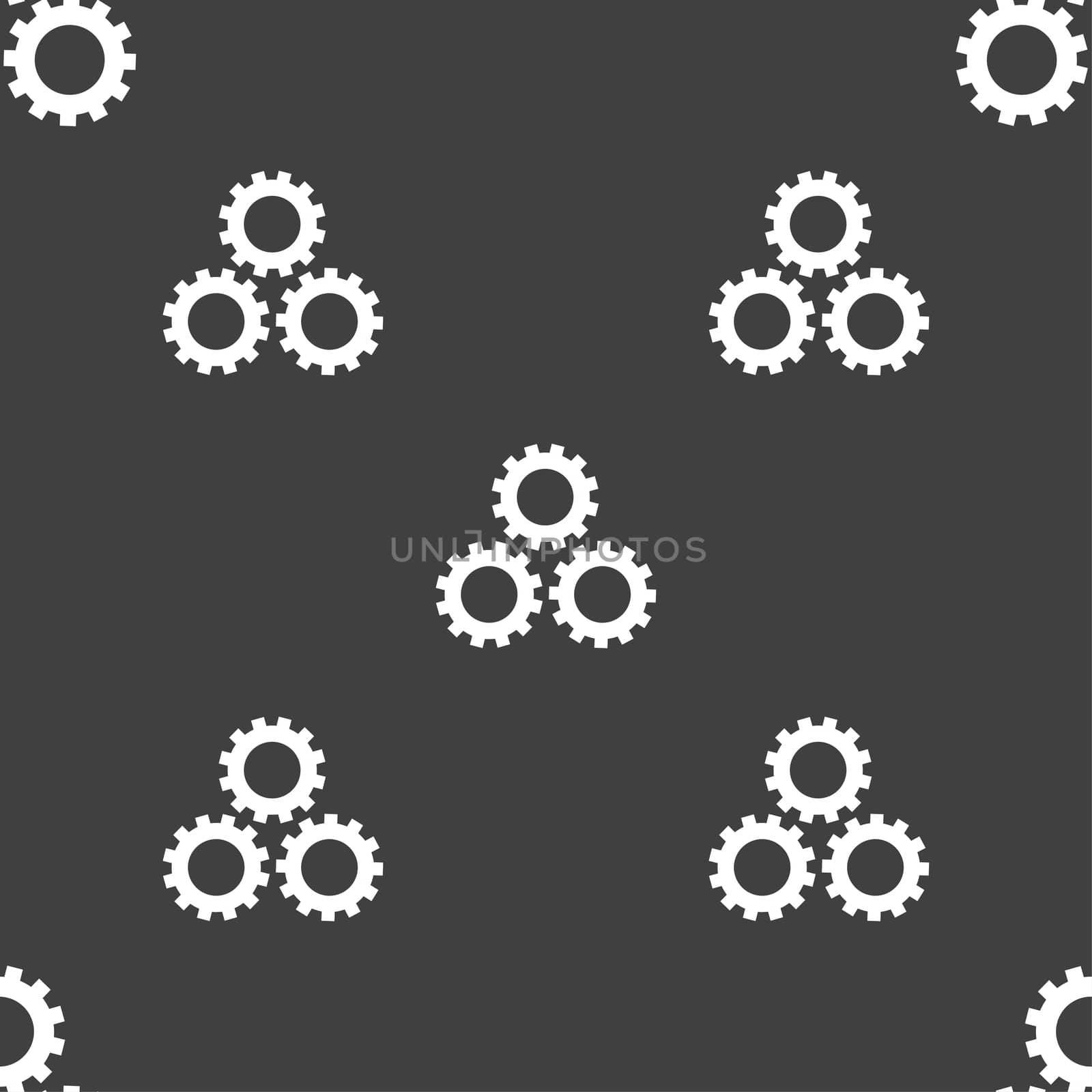 Cog settings sign icon. Cogwheel gear mechanism symbol. Seamless pattern on a gray background. illustration