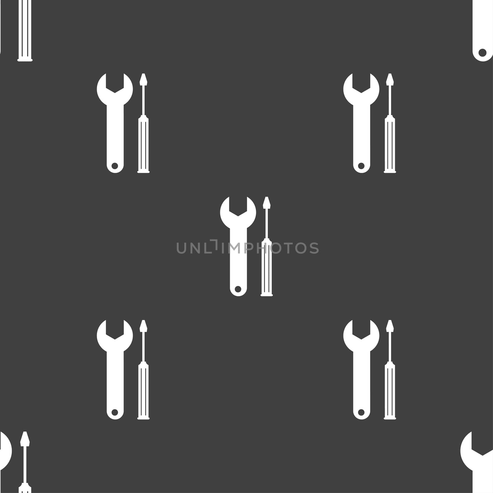 Repair tool sign icon. Service symbol. screwdriver with wrench. Seamless pattern on a gray background. illustration