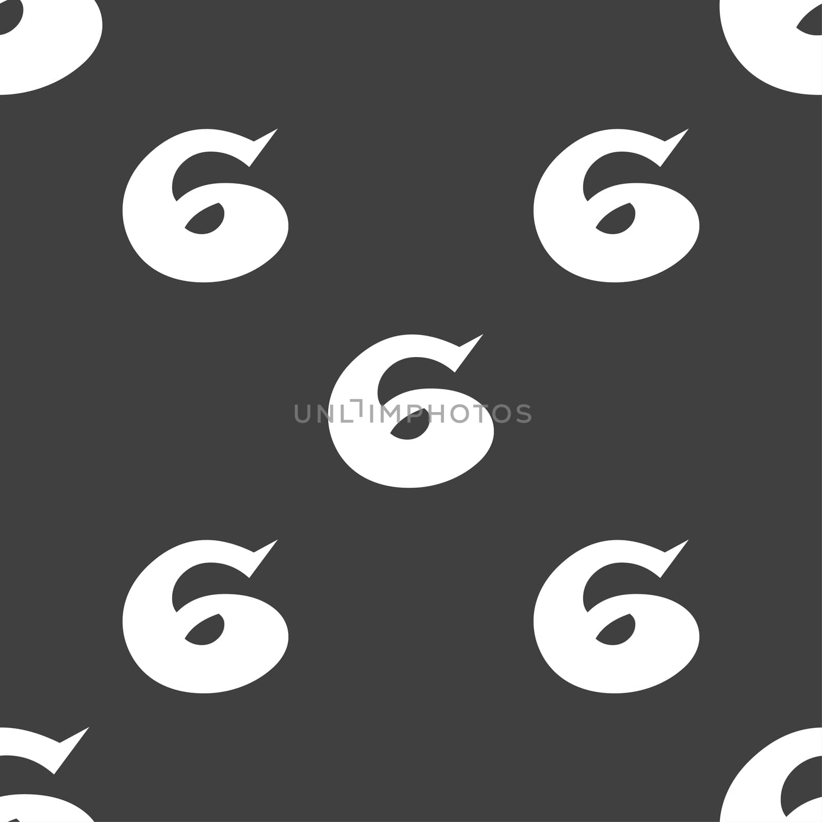 number six icon sign. Seamless pattern on a gray background. illustration