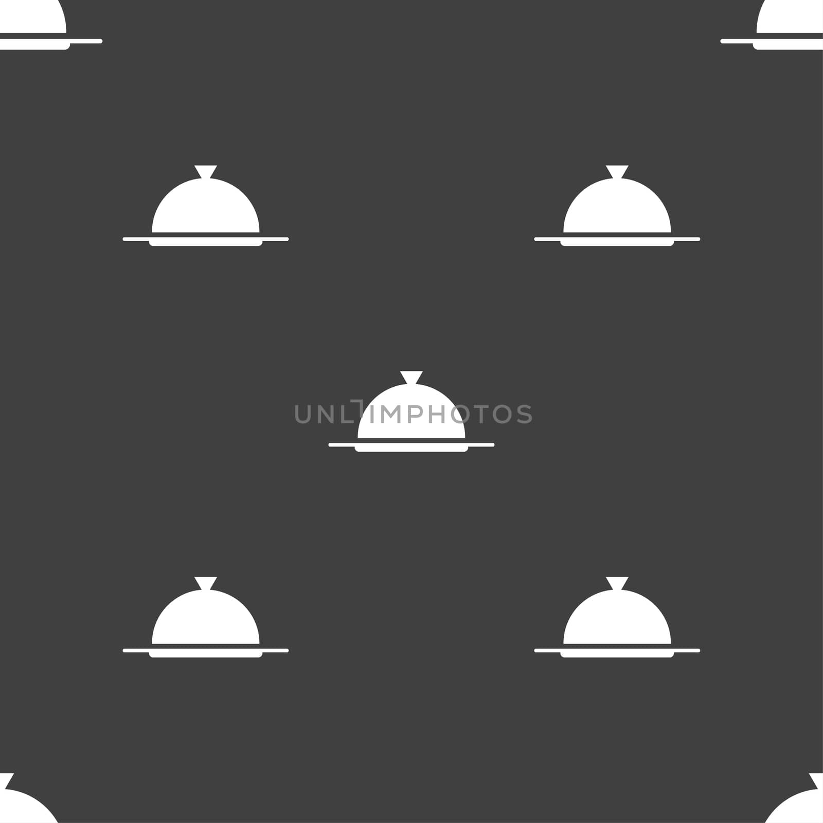 Food platter serving sign icon. Table setting in restaurant symbol. Seamless pattern on a gray background. illustration