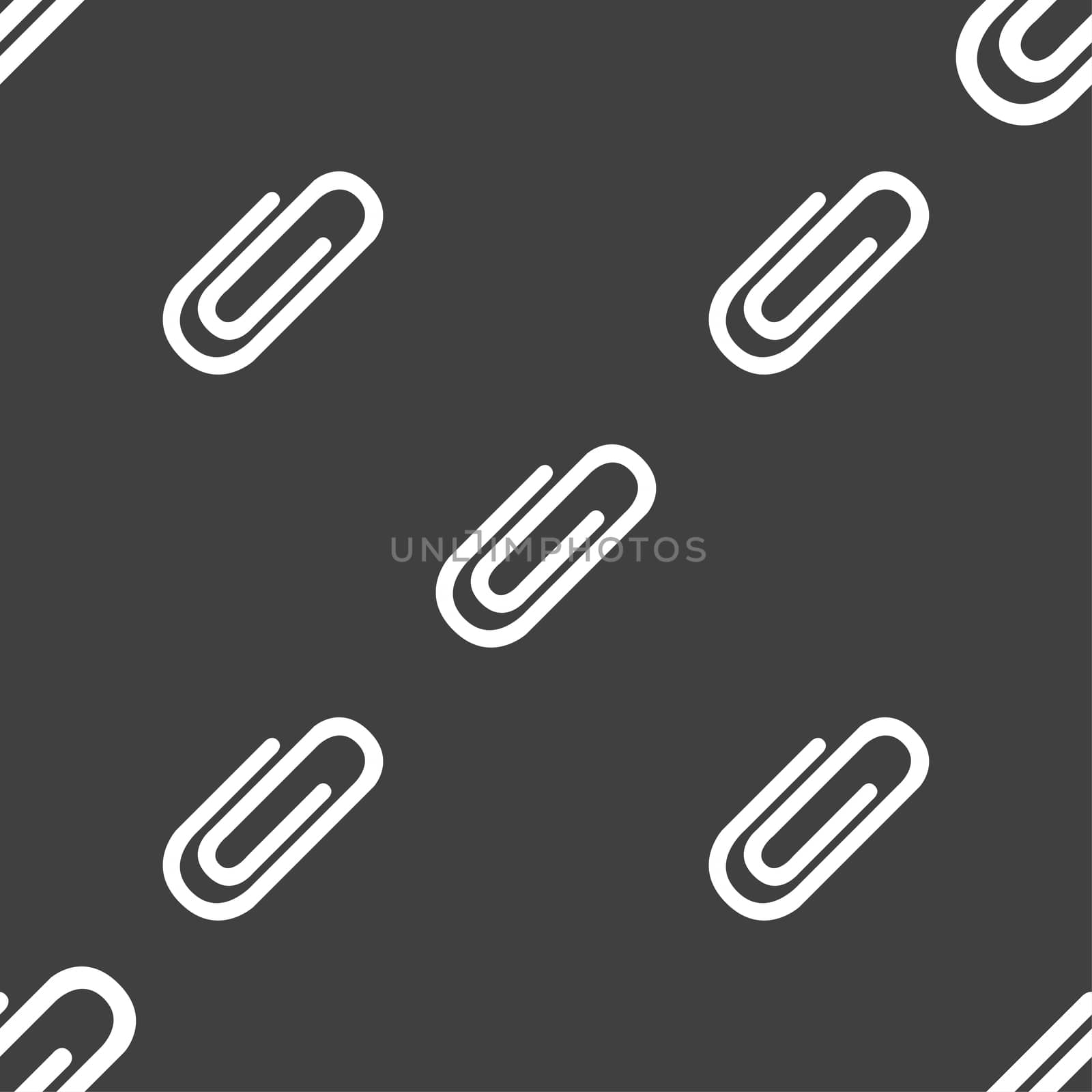 Paper clip sign icon. Clip symbol. Seamless pattern on a gray background. illustration