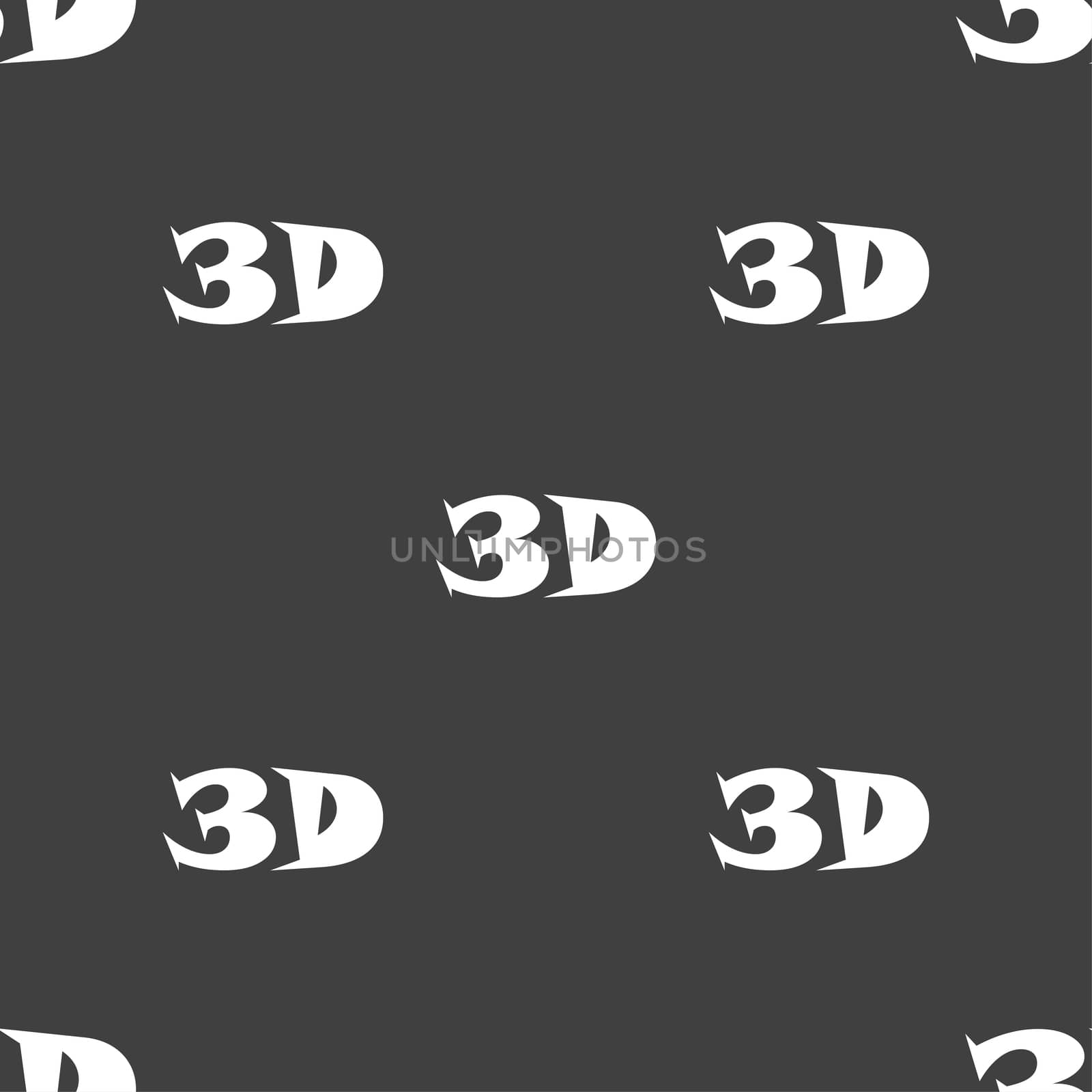 3D sign icon. 3D-New technology symbol. Seamless pattern on a gray background.  by serhii_lohvyniuk