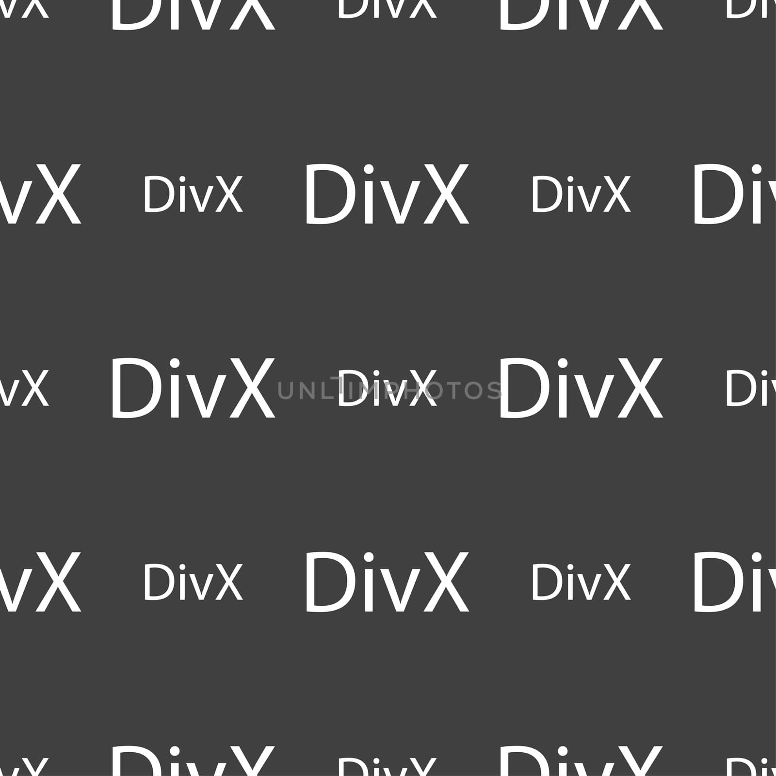 DivX video format sign icon. symbol. Seamless pattern on a gray background. illustration