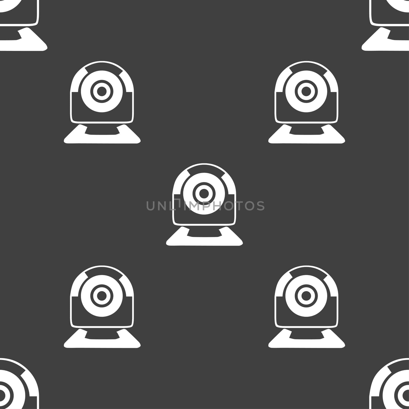 Webcam sign icon. Web video chat symbol. Camera chat. Seamless pattern on a gray background. illustration