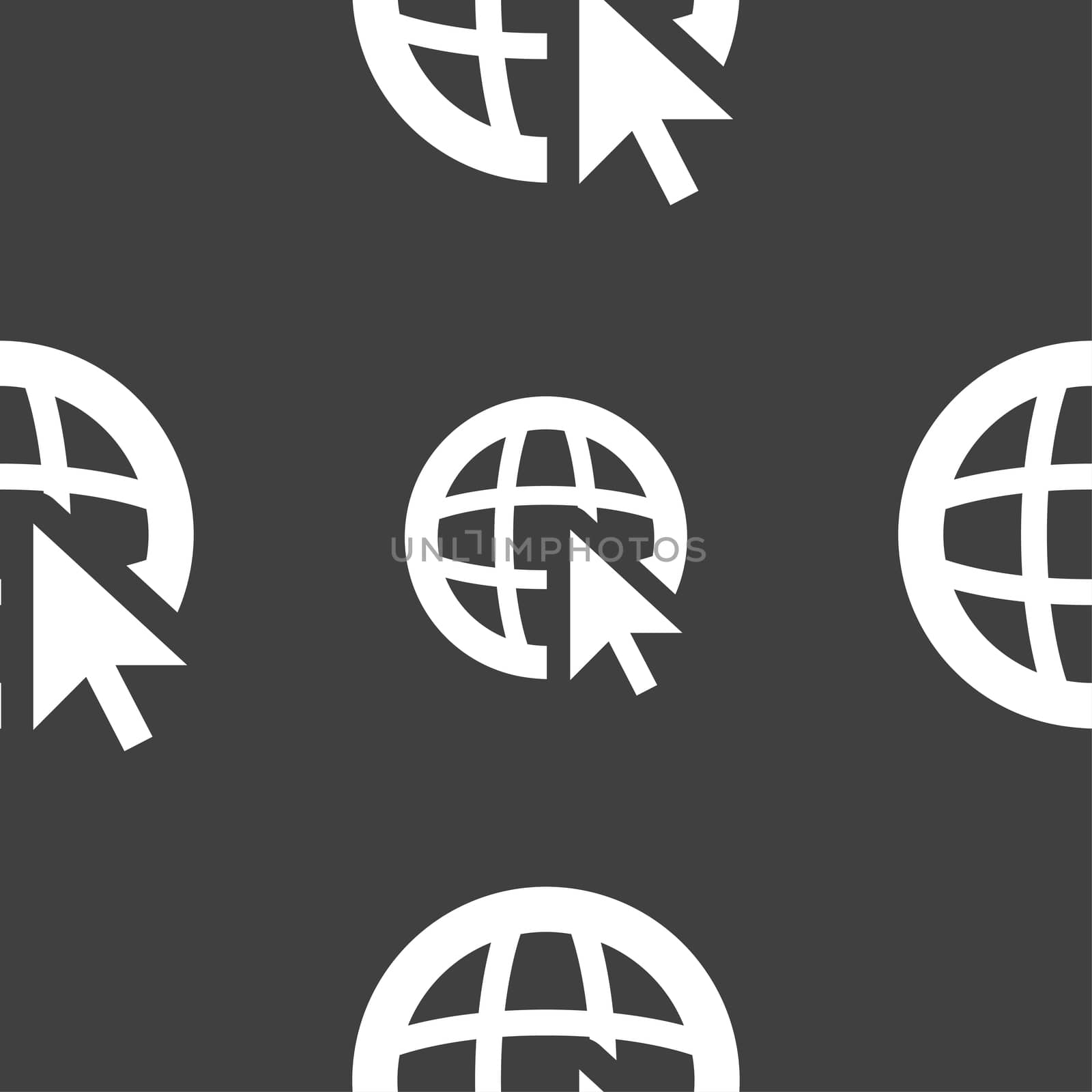 Internet sign icon. World wide web symbol. Cursor pointer. Seamless pattern on a gray background. illustration