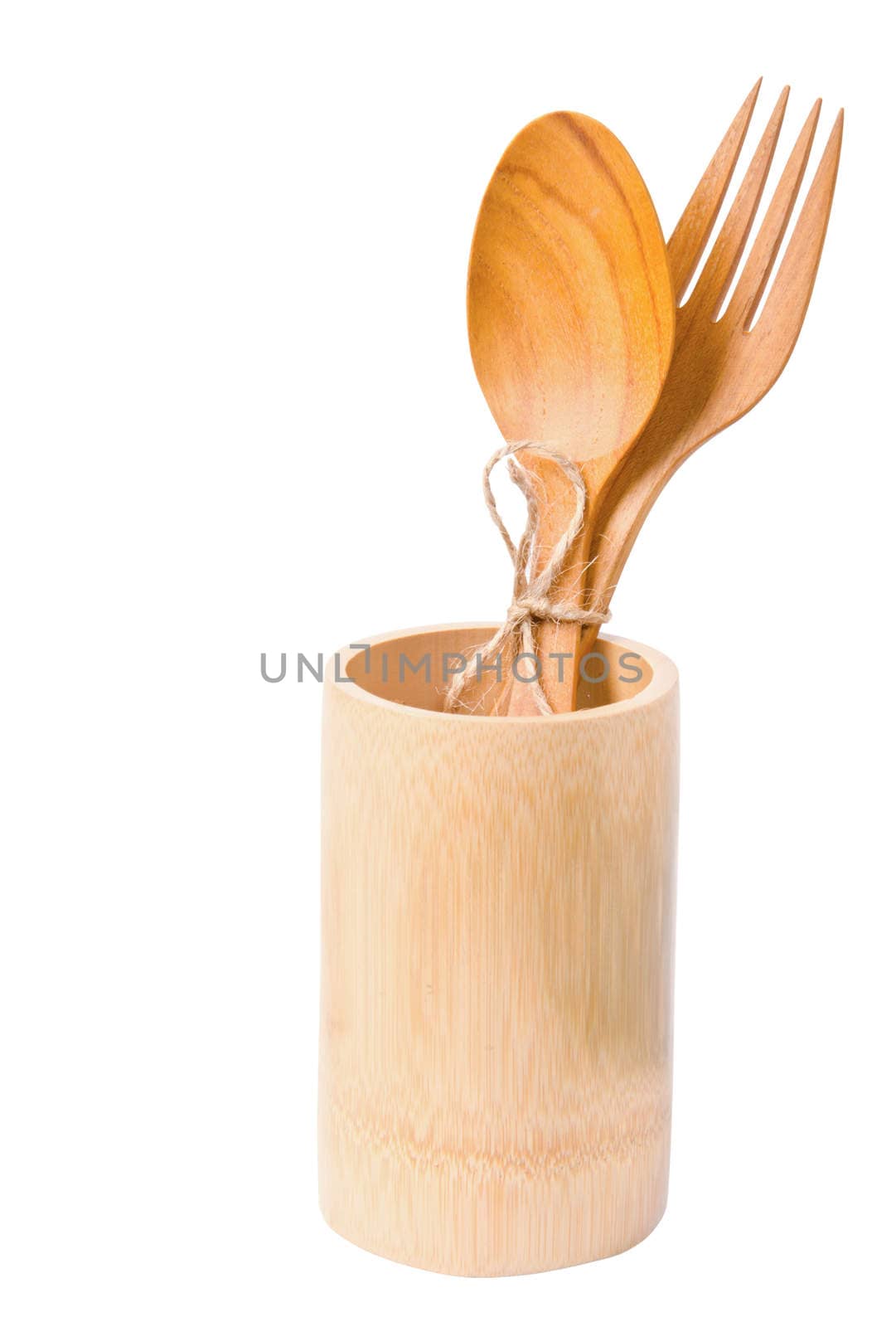 wooden spoon and wooden glass isolated on white background, clipping path