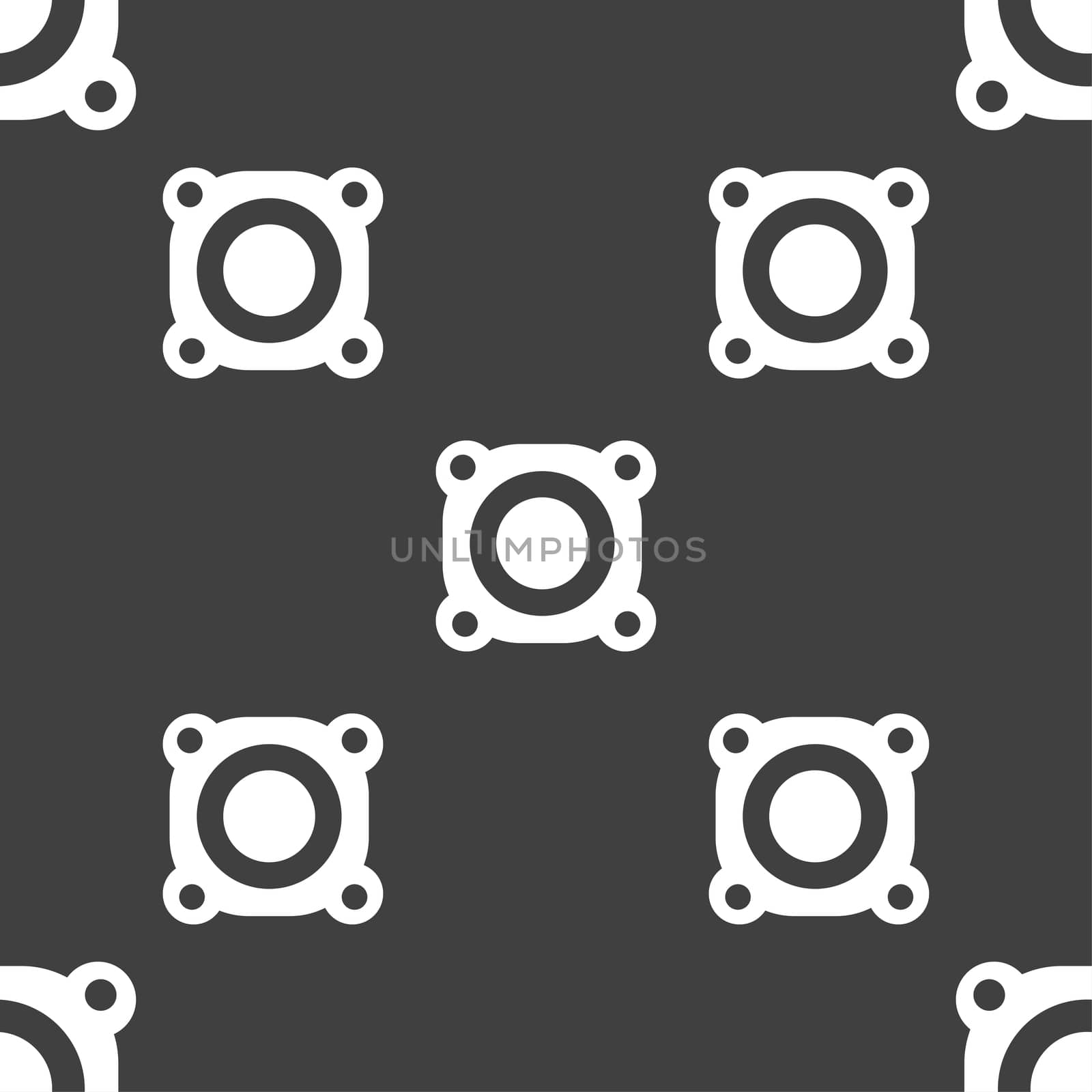 Speaker volume sign icon. Sound symbol. Seamless pattern on a gray background.  by serhii_lohvyniuk