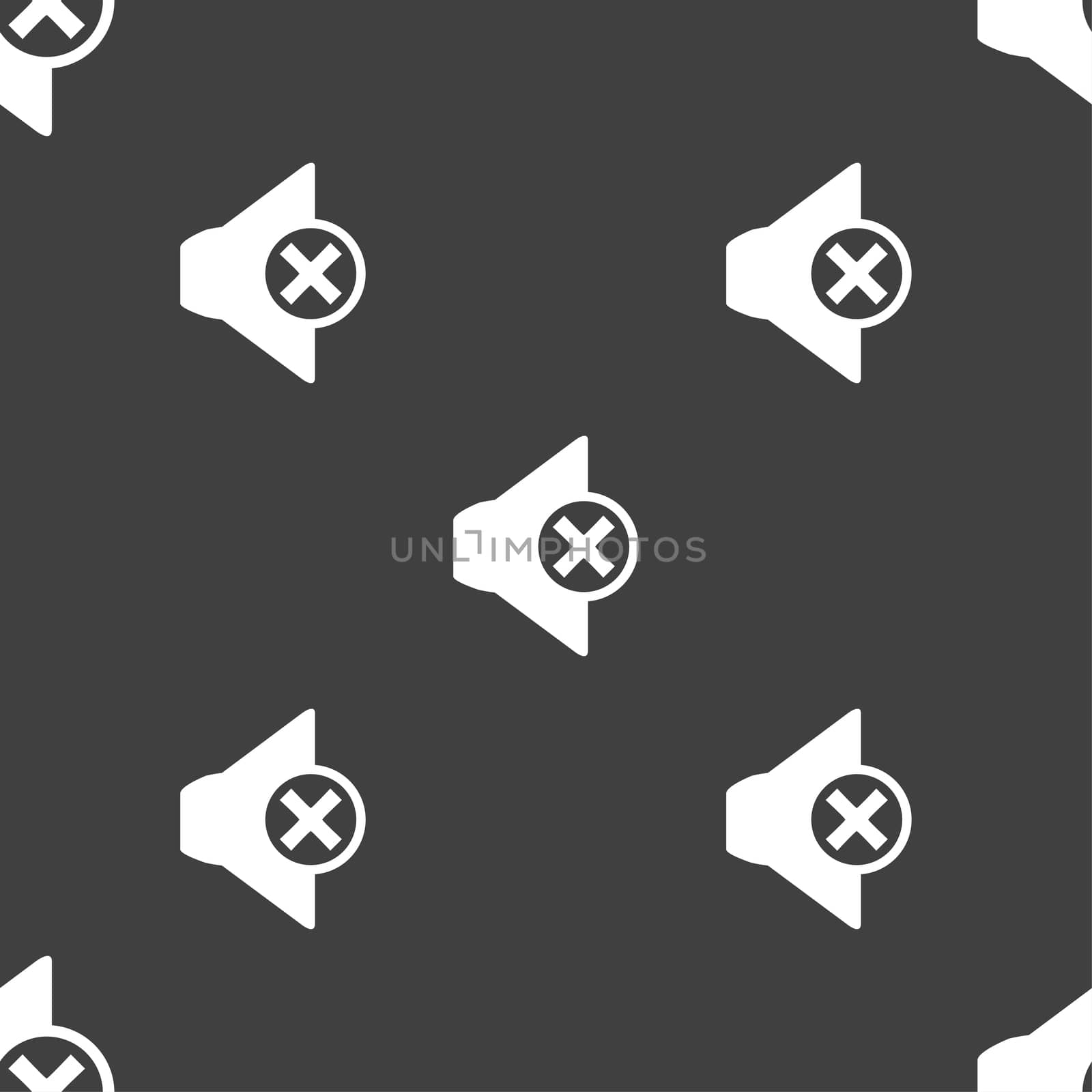 Mute speaker sign icon. Sound symbol.. Seamless pattern on a gray background. illustration