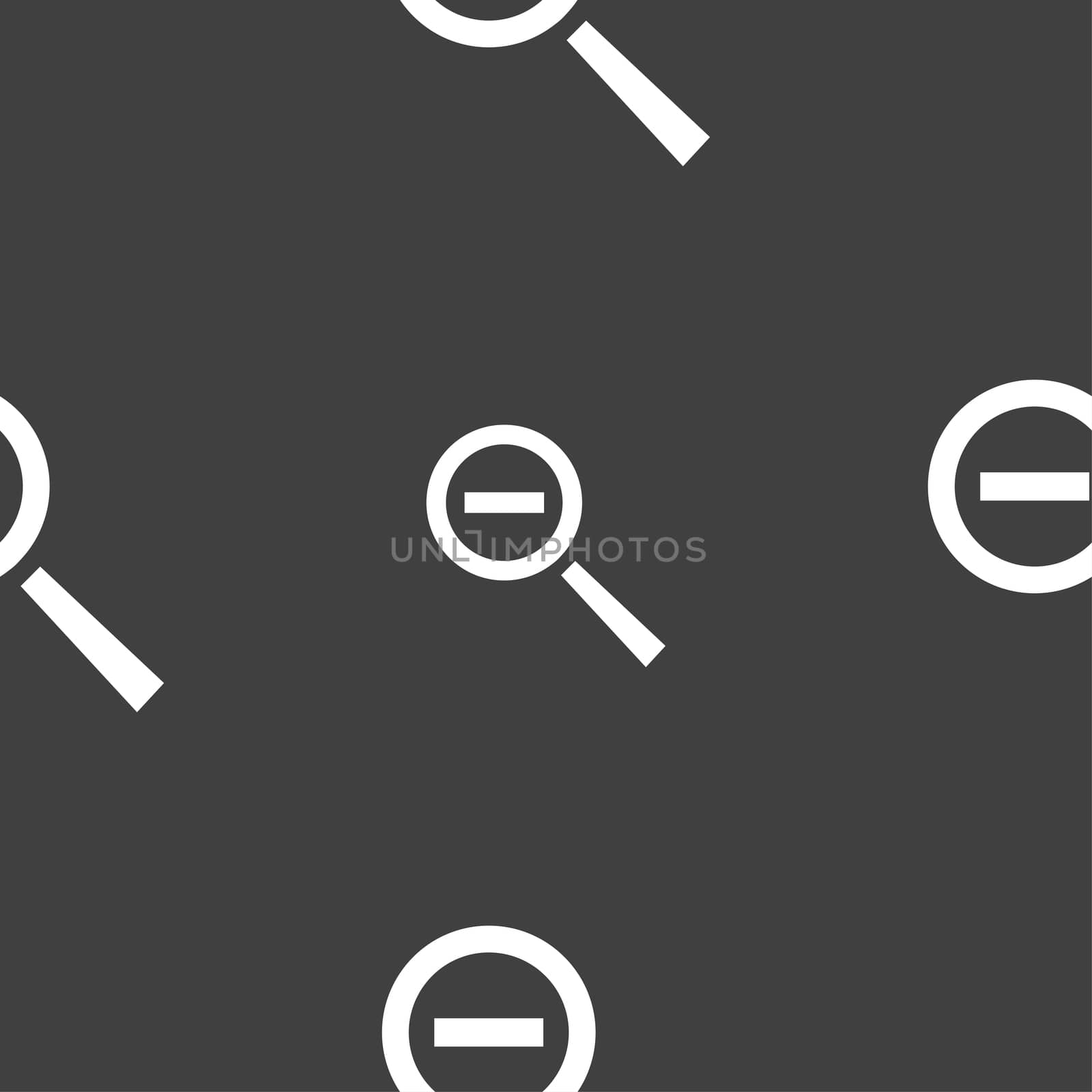 Magnifier glass, Zoom tool icon sign. Seamless pattern on a gray background. illustration