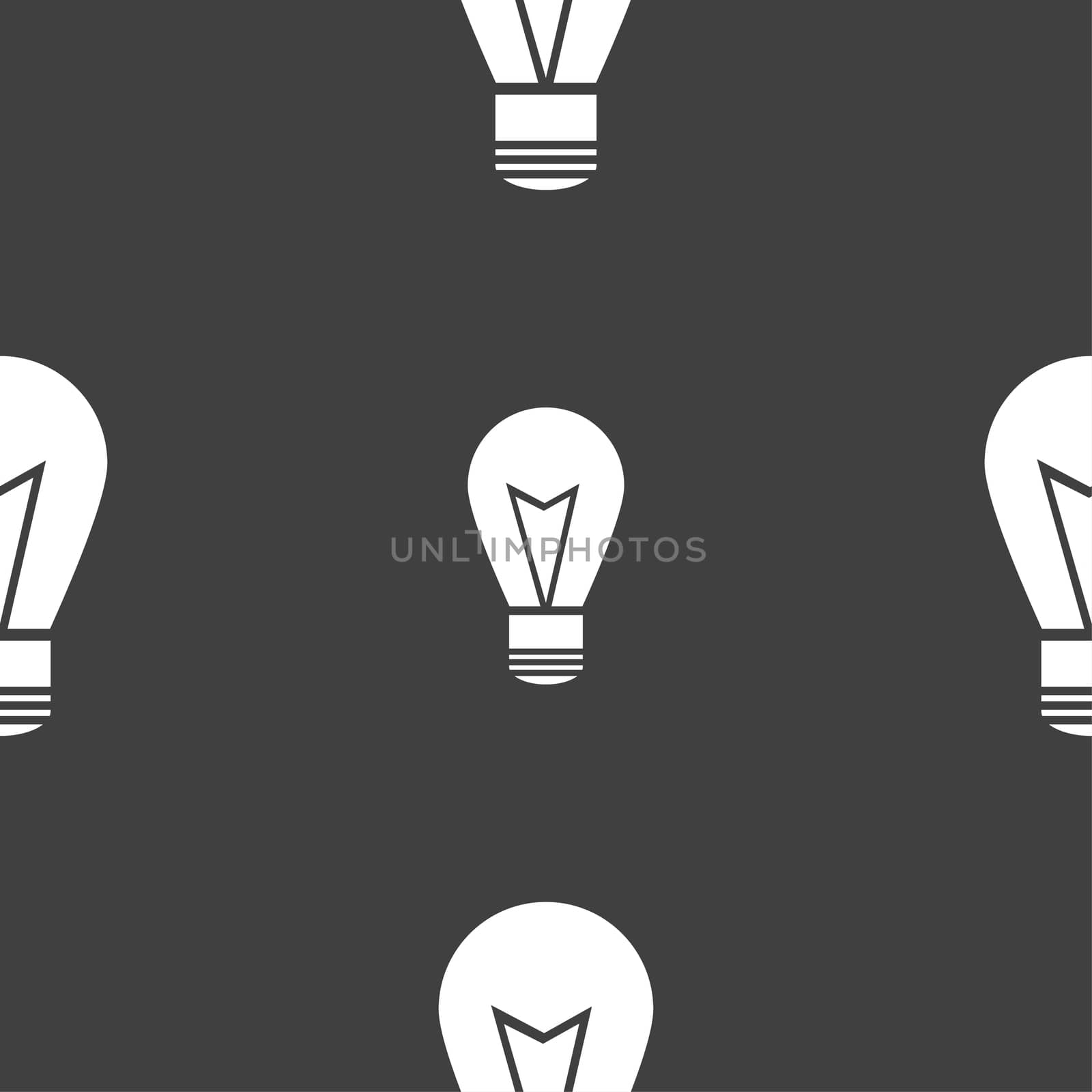 Light lamp sign icon. Idea symbol. Lightis on. Seamless pattern on a gray background.  by serhii_lohvyniuk