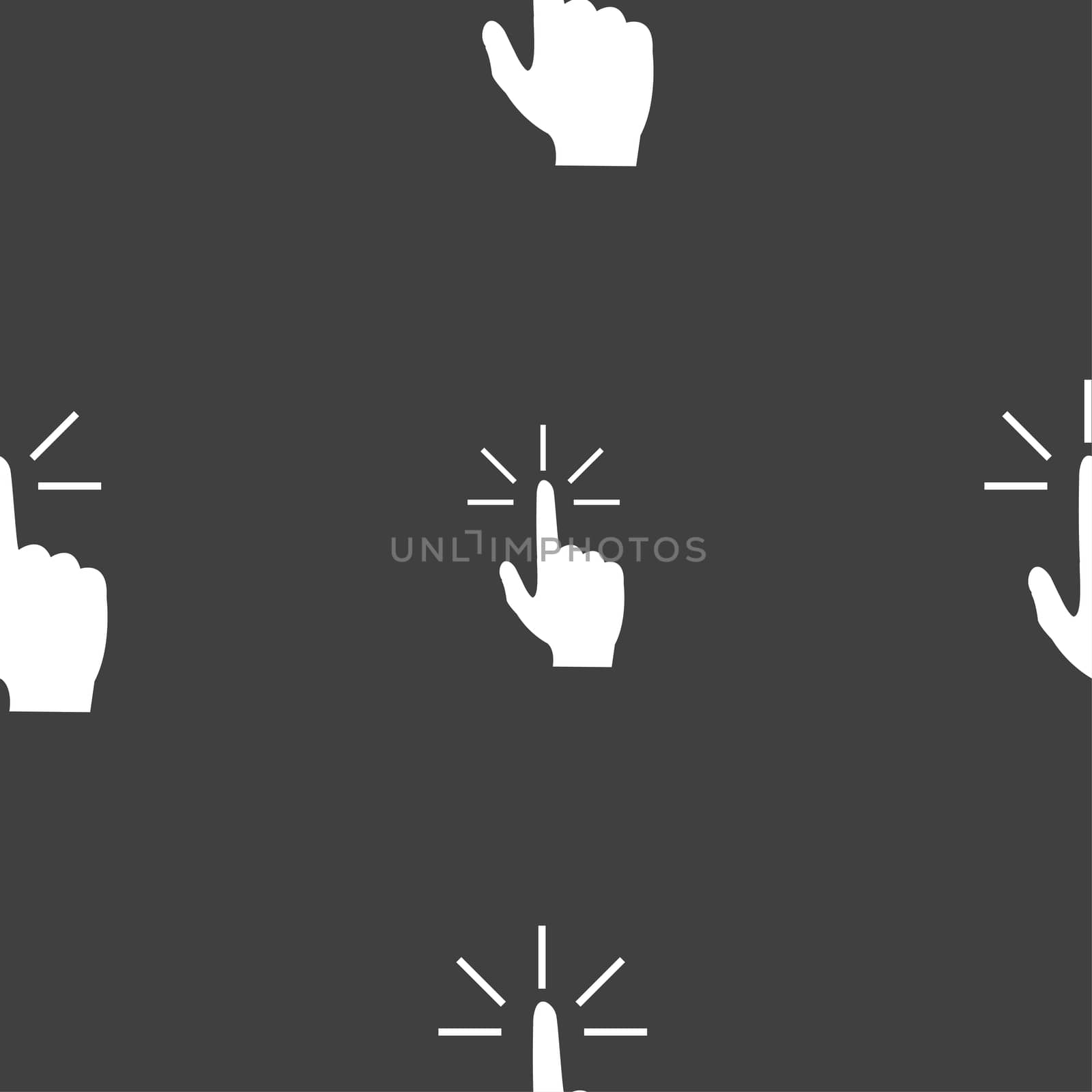Click here hand icon sign. Seamless pattern on a gray background.  by serhii_lohvyniuk