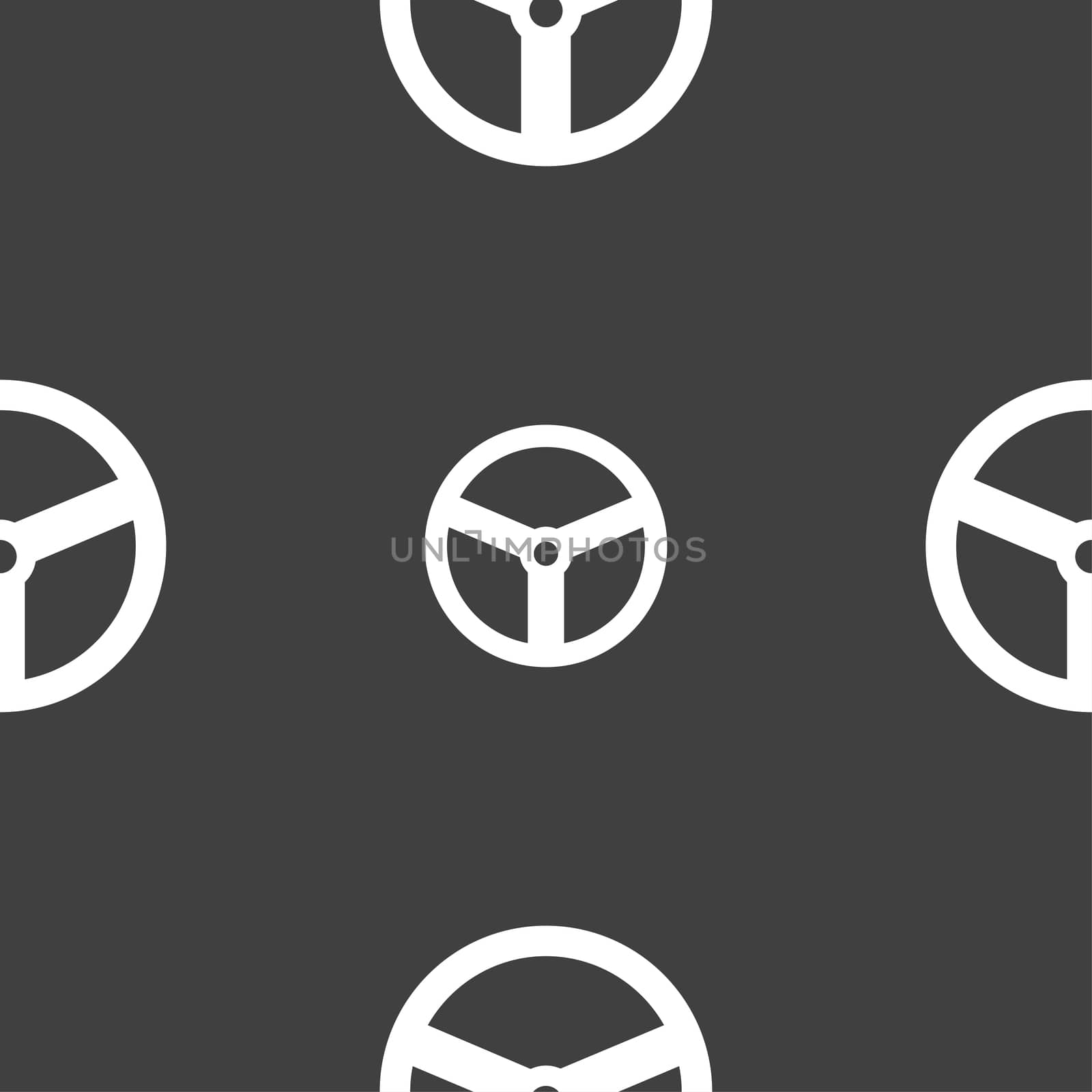 Steering wheel icon sign. Seamless pattern on a gray background.  by serhii_lohvyniuk