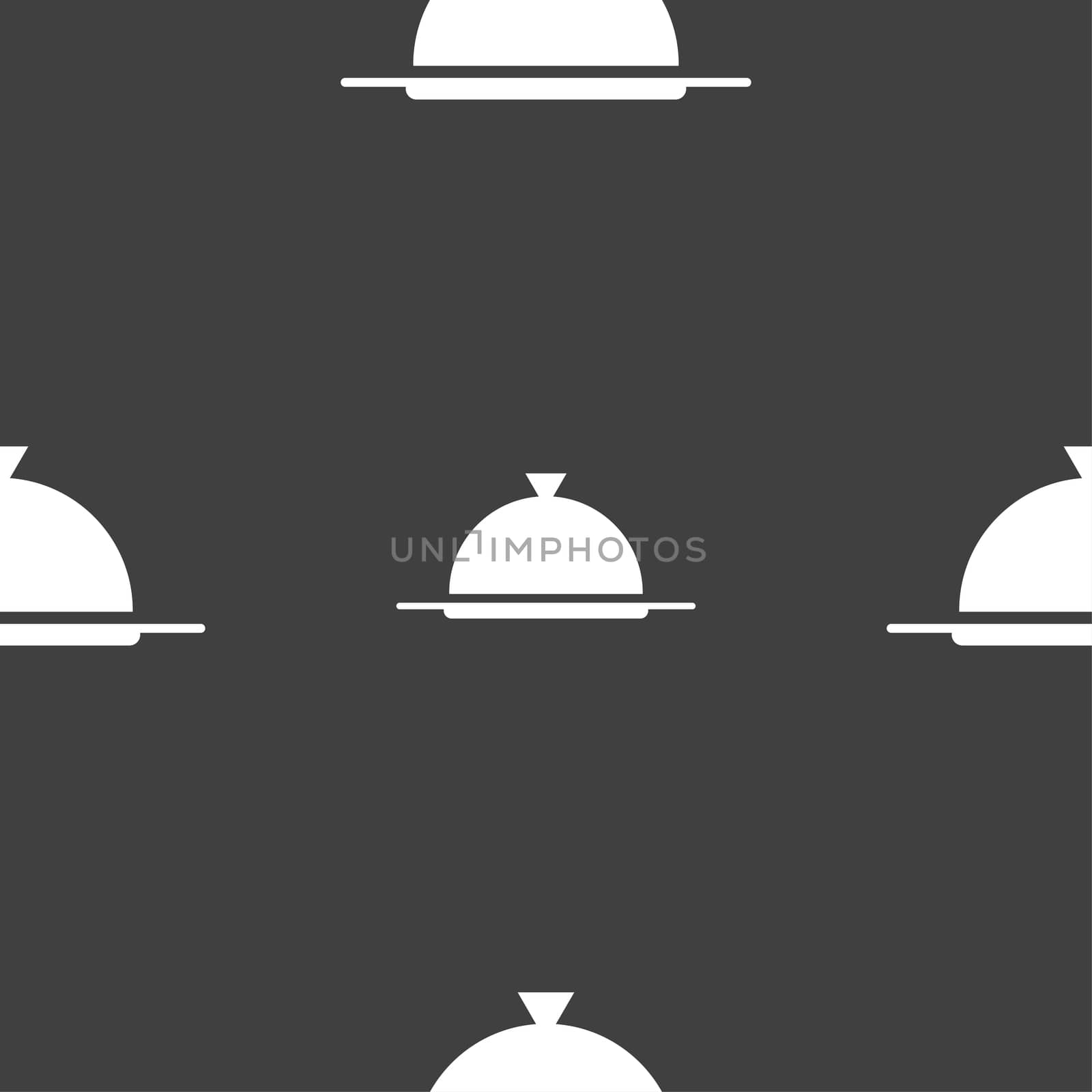 Food platter serving sign icon. Table setting in restaurant symbol. Seamless pattern on a gray background. illustration