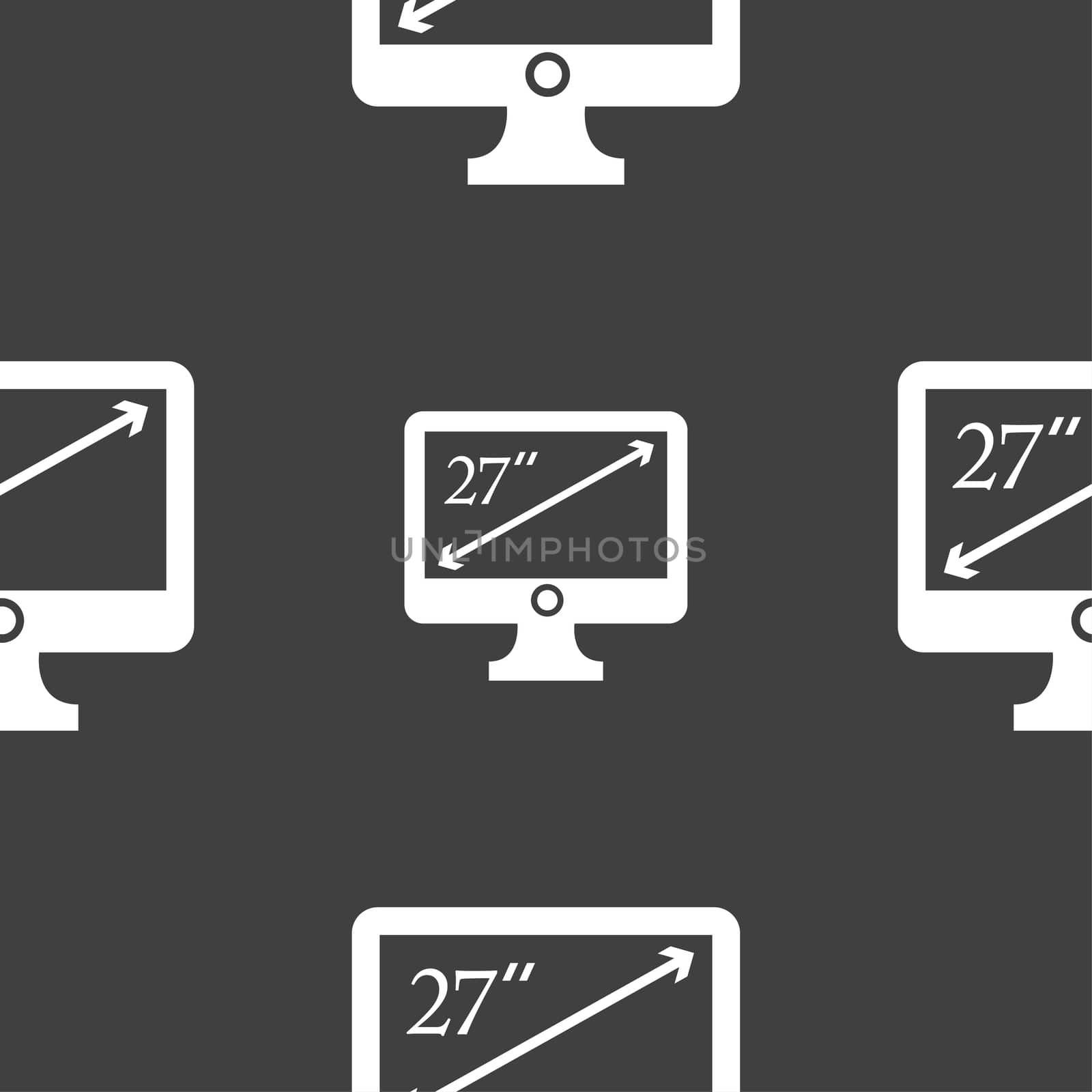 diagonal of the monitor 27 inches icon sign. Seamless pattern on a gray background.  by serhii_lohvyniuk