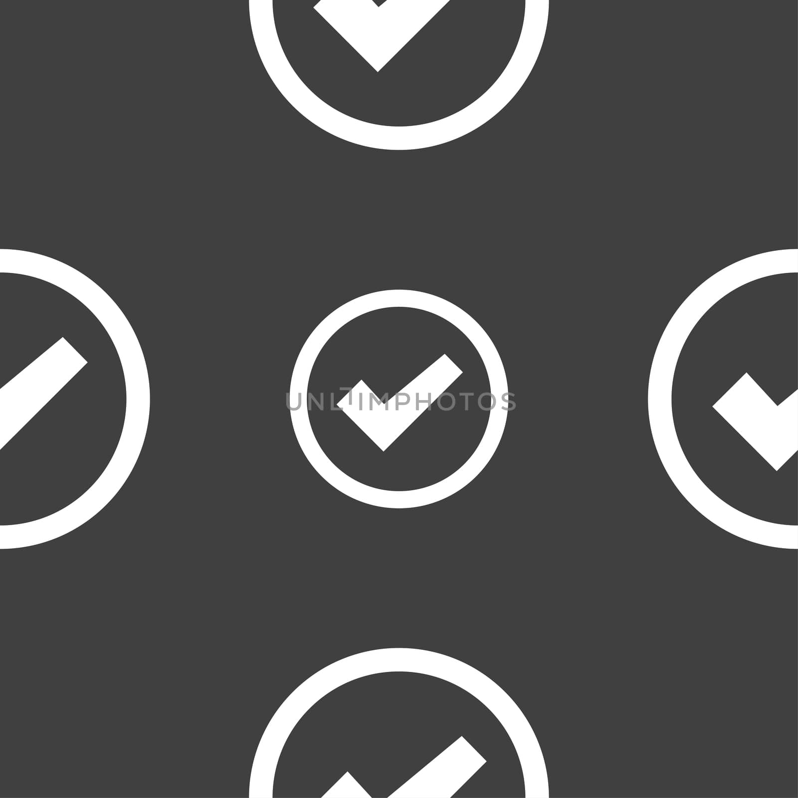 Check mark sign icon . Confirm approved symbol. Seamless pattern on a gray background. illustration