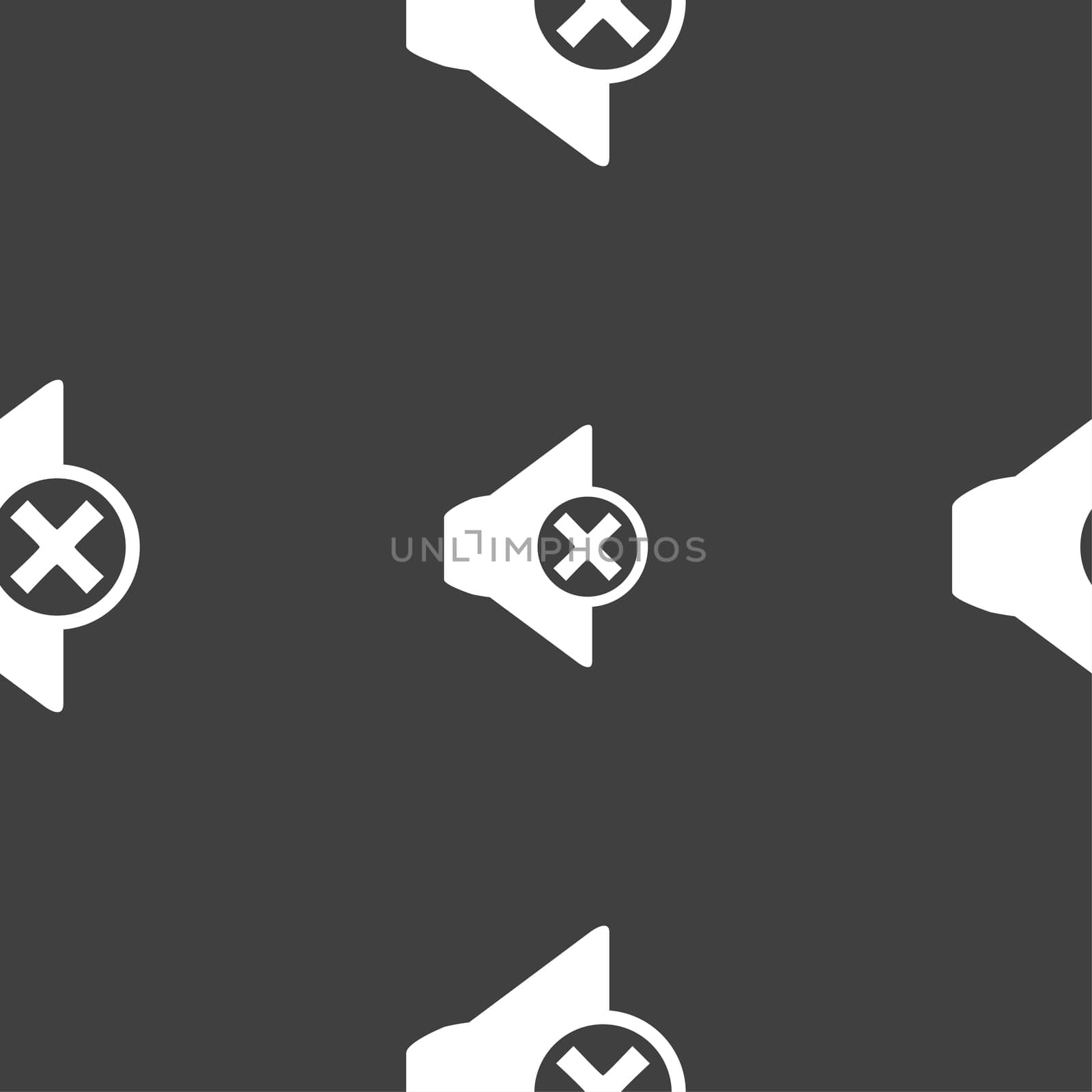 Mute speaker sign icon. Sound symbol. Seamless pattern on a gray background.  by serhii_lohvyniuk