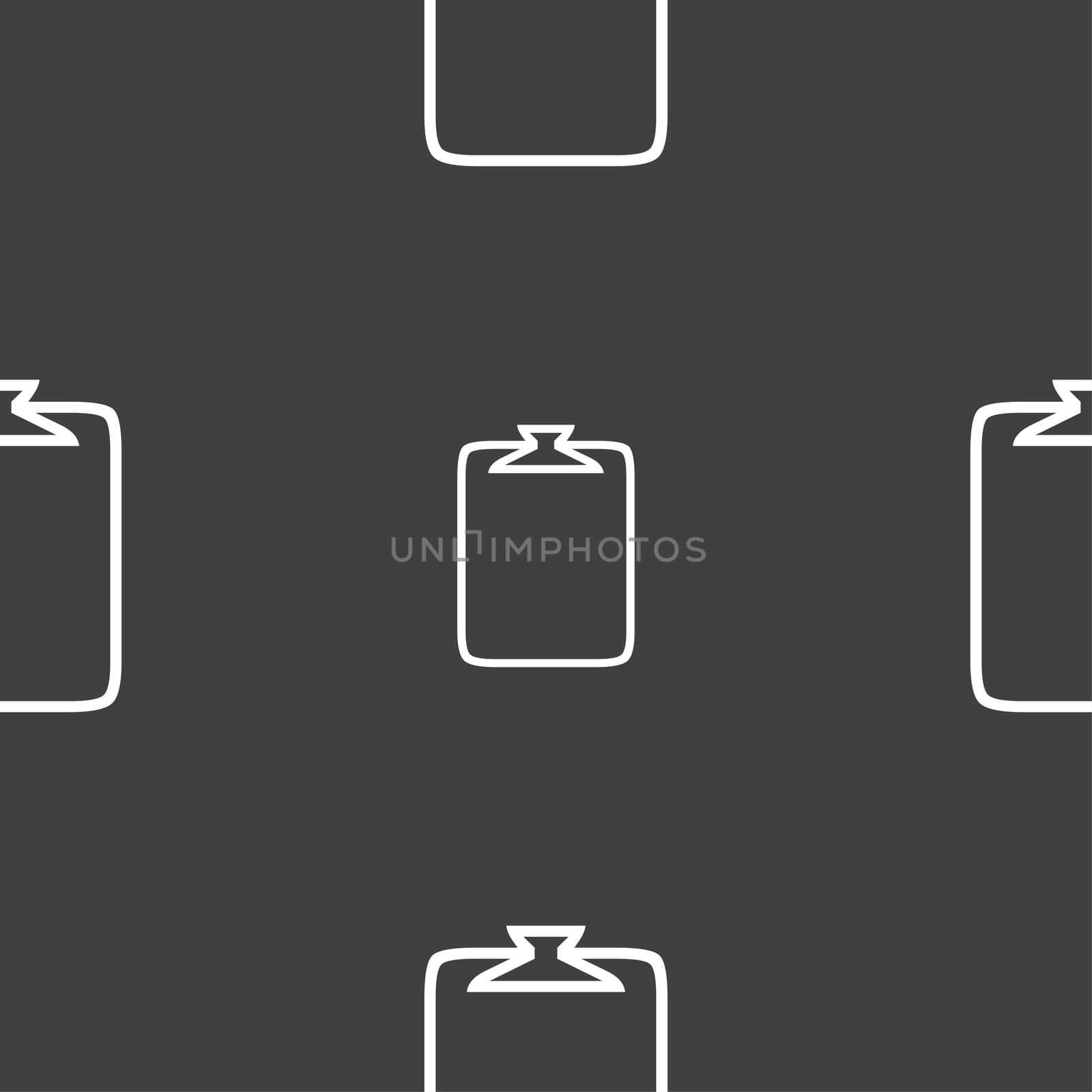 File annex icon. Paper clip symbol. Attach sign. Seamless pattern on a gray background.  by serhii_lohvyniuk