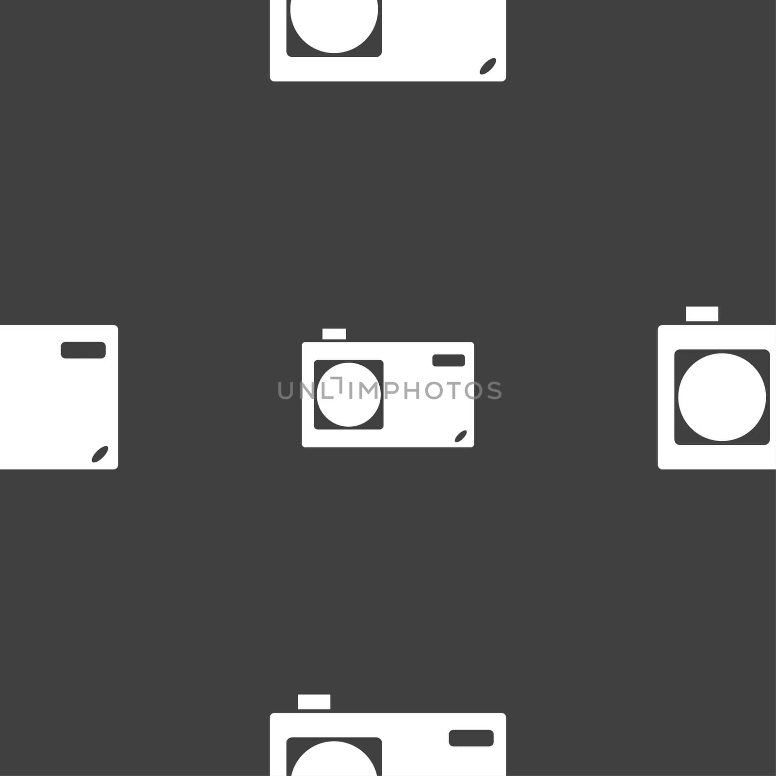 Photo camera sign icon. Digital symbol. Seamless pattern on a gray background.  by serhii_lohvyniuk