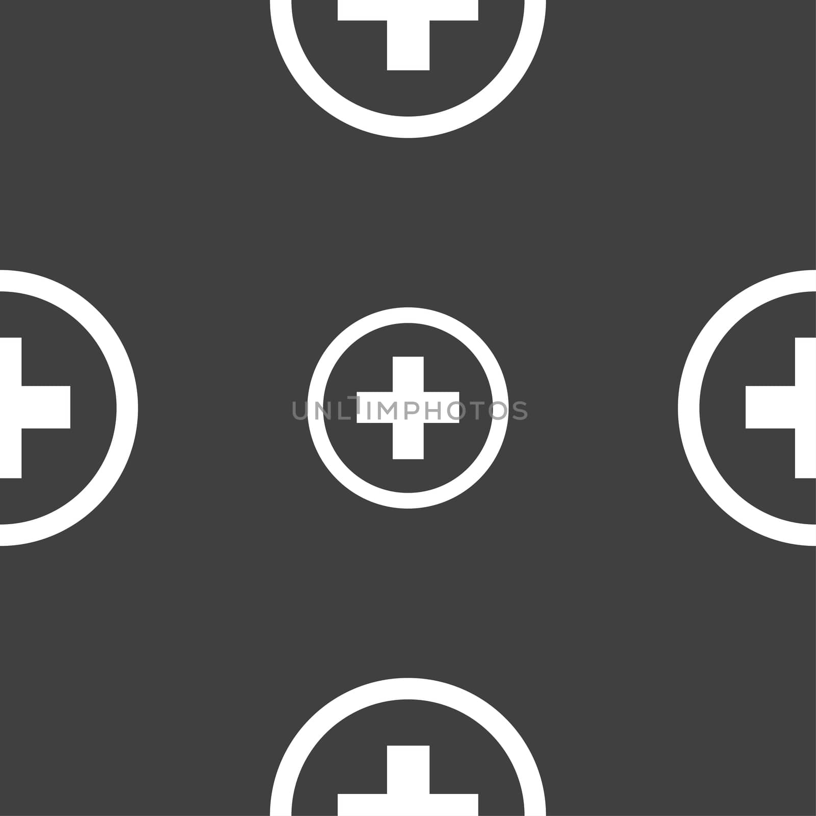 Plus, Positive, zoom icon sign. Seamless pattern on a gray background.  by serhii_lohvyniuk