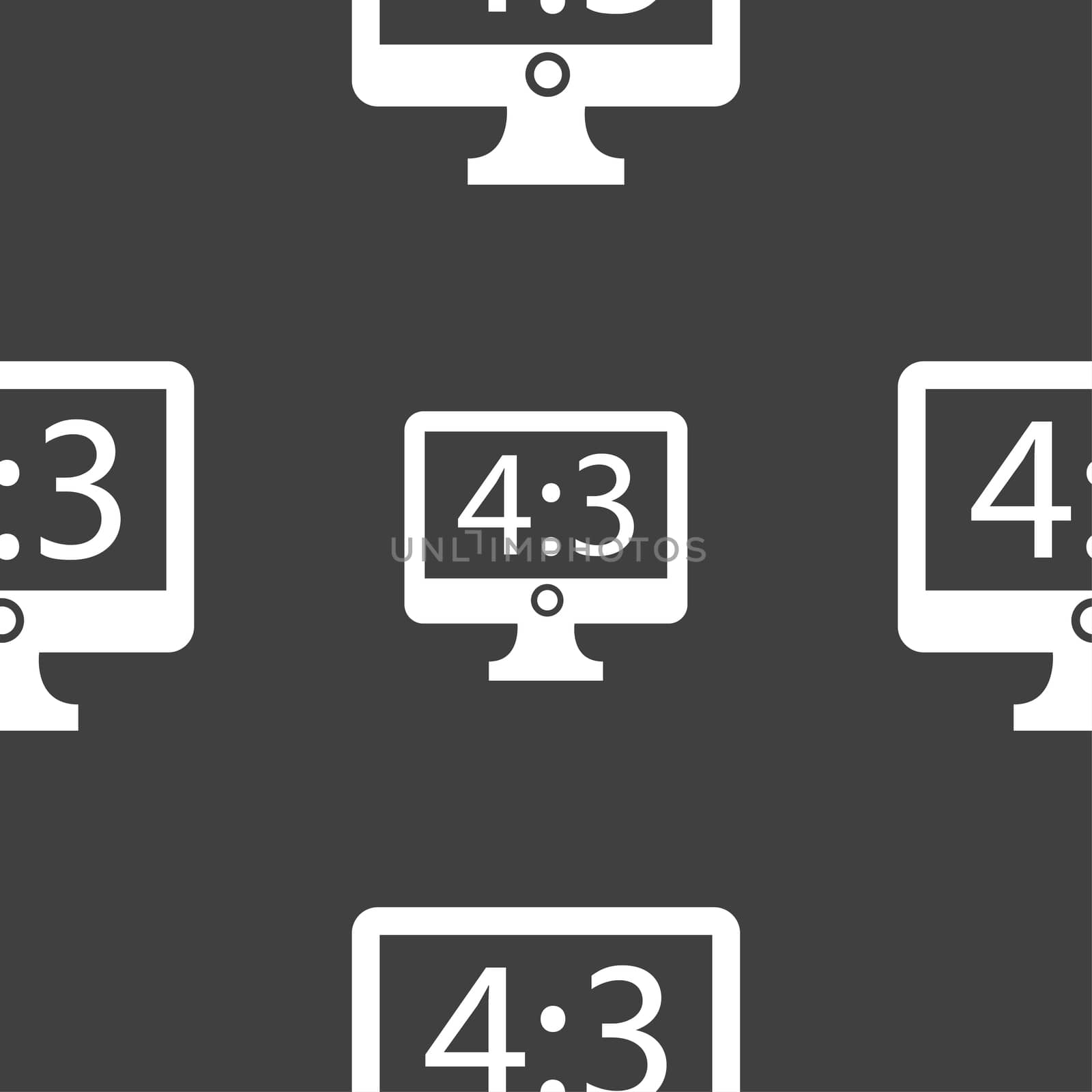 Aspect ratio 4 3 widescreen tv icon sign. Seamless pattern on a gray background. illustration