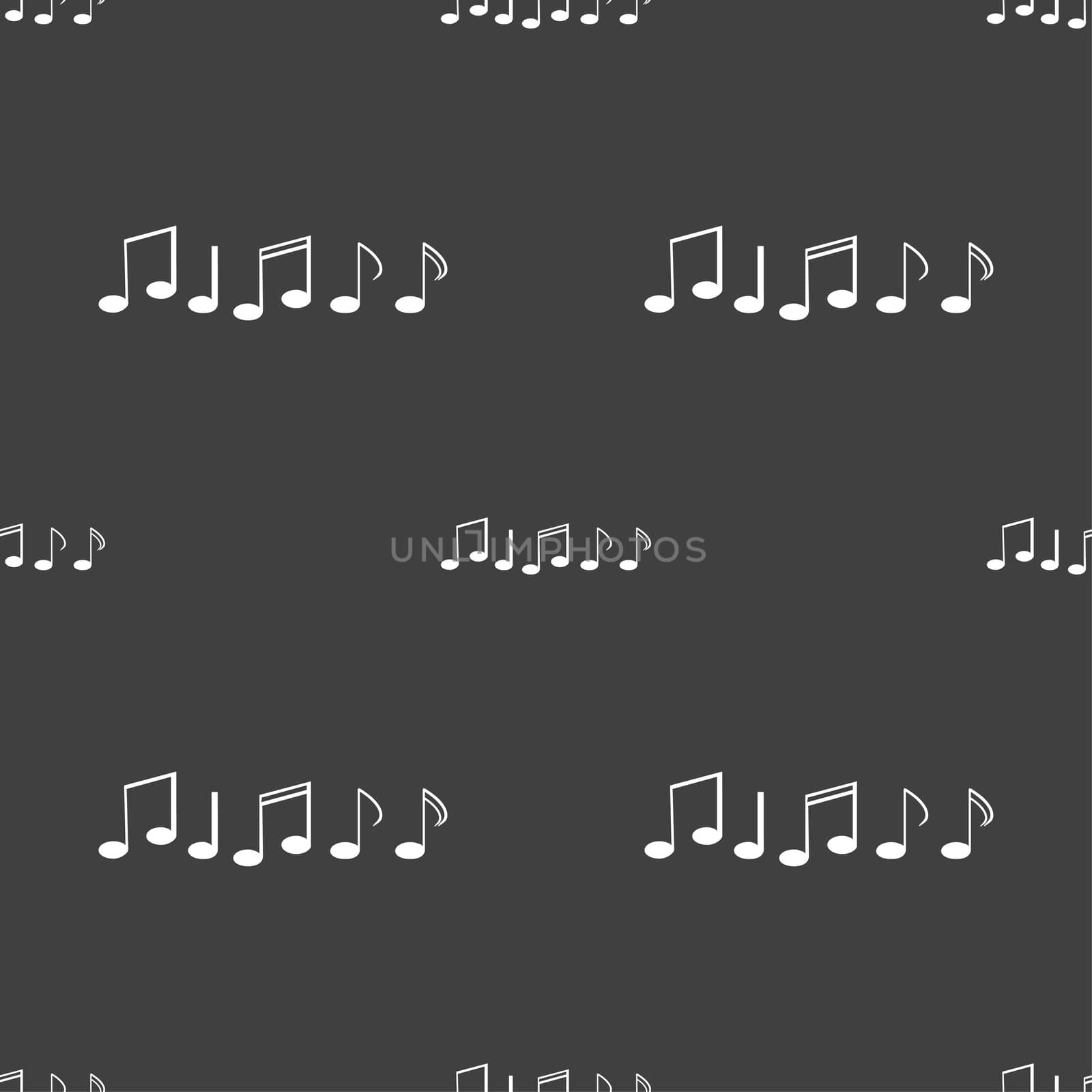 Music note sign icon. Musical symbol. Seamless pattern on a gray background. illustration