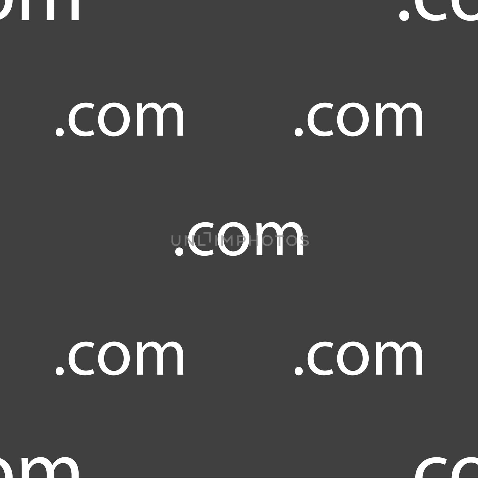 Domain COM sign icon. Top-level internet domain symbol. Seamless pattern on a gray background.  by serhii_lohvyniuk