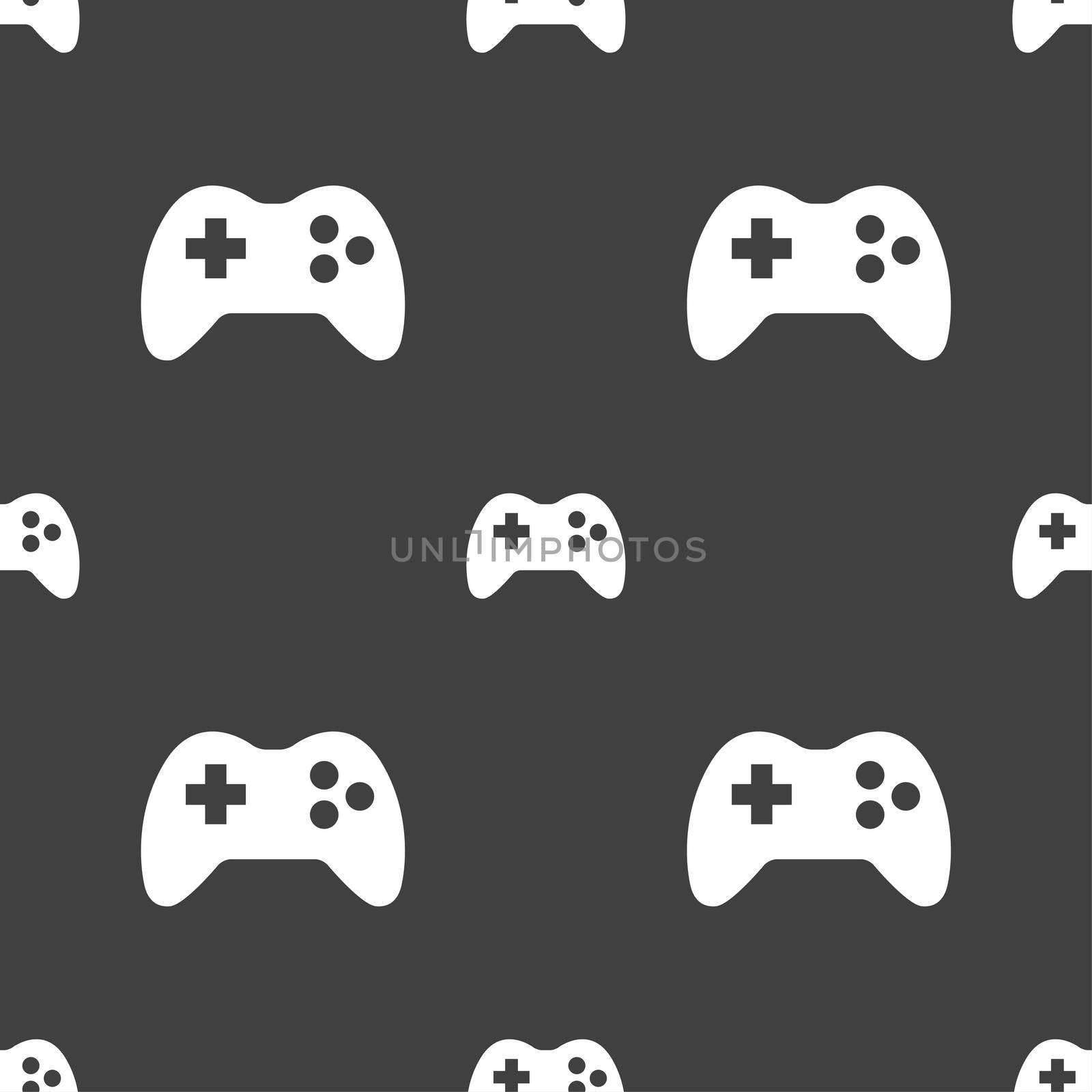 Joystick sign icon. Video game symbol. Seamless pattern on a gray background.  by serhii_lohvyniuk