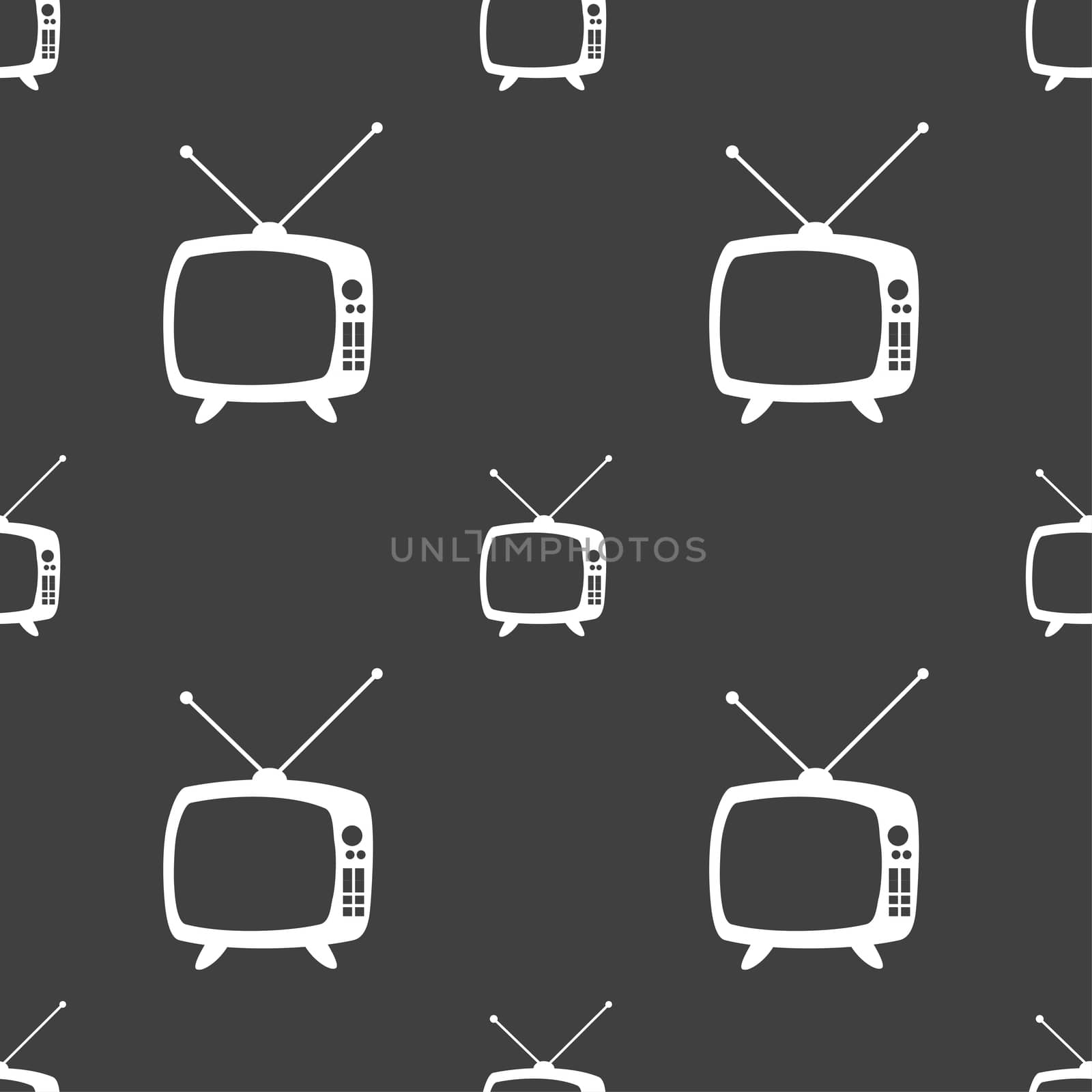 Retro TV mode sign icon. Television set symbol. Seamless pattern on a gray background. illustration