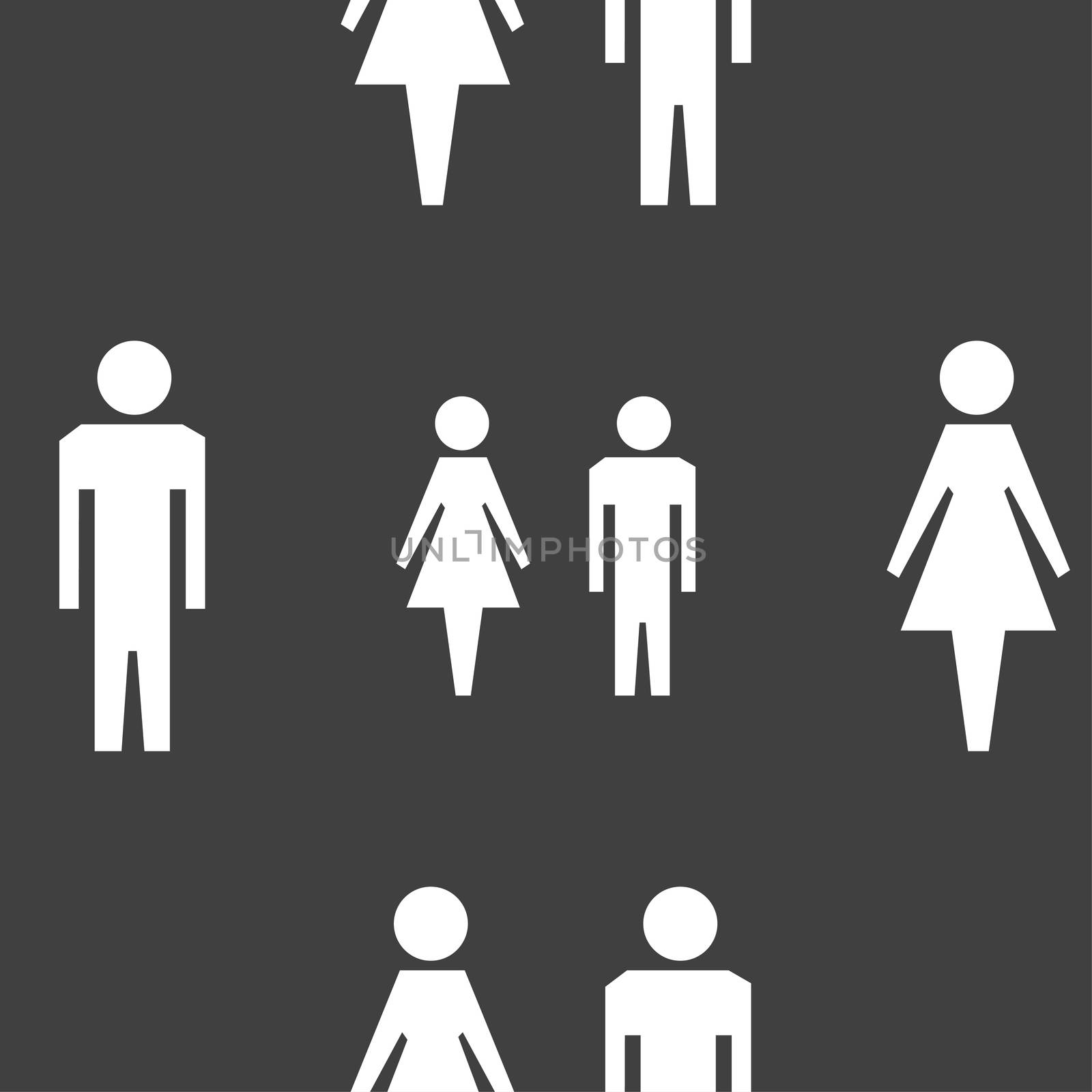 WC sign icon. Toilet symbol. Male and Female toilet. Seamless pattern on a gray background.  by serhii_lohvyniuk